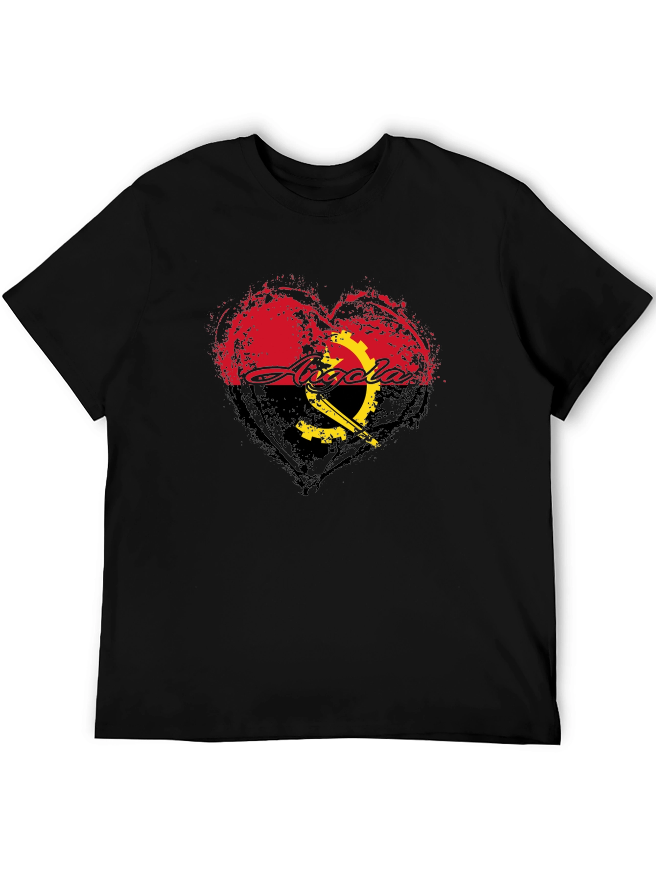 Angola Flag Heart T-Shirt - Black Crew Neck Tee