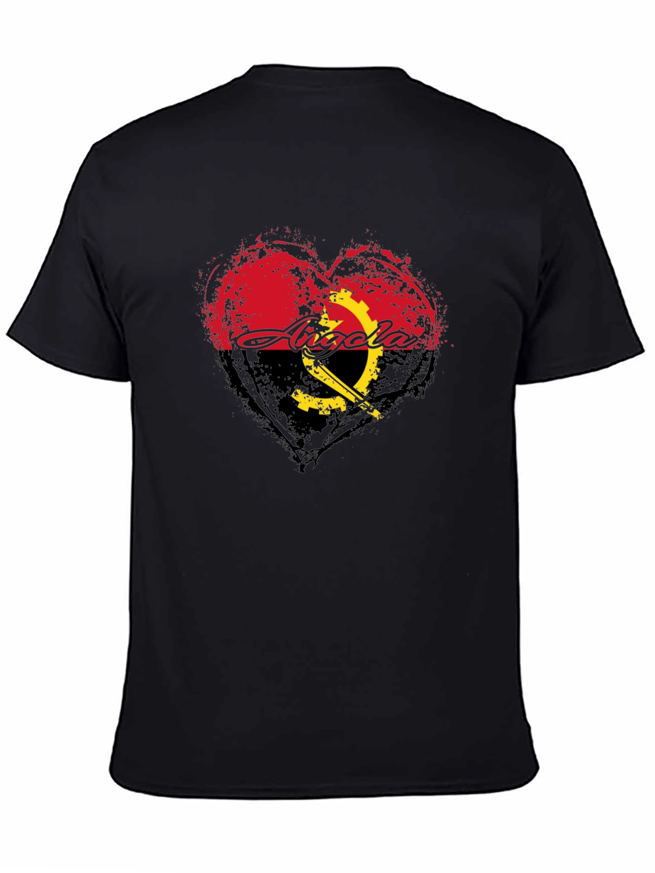 Angola Flag Heart T-Shirt - Black Crew Neck Tee