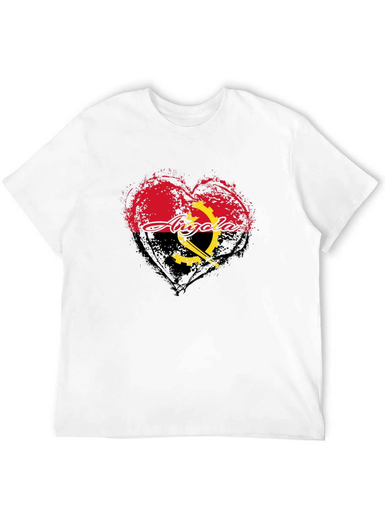 Angola Flag Heart T-Shirt - Black Crew Neck Tee