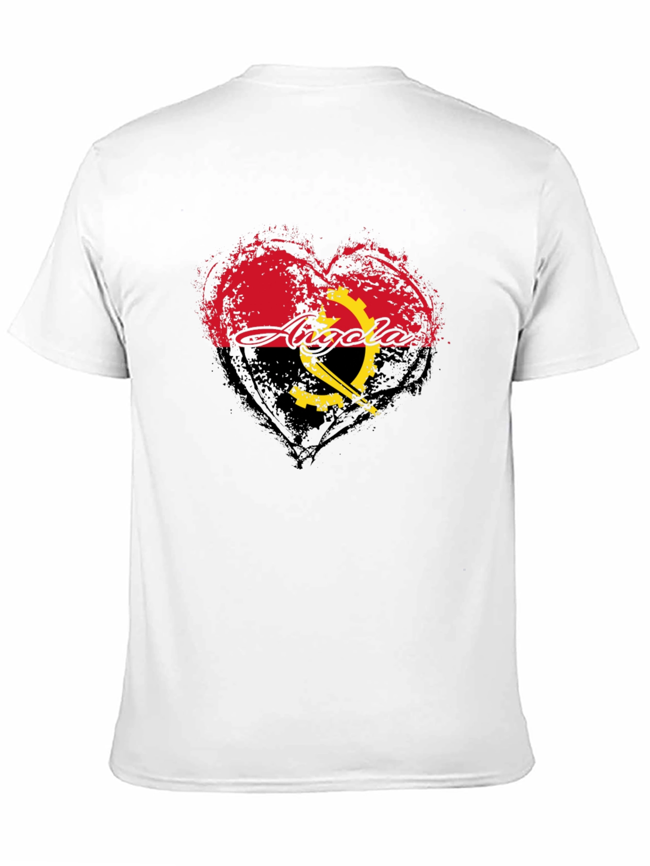 Angola Flag Heart T-Shirt - Black Crew Neck Tee