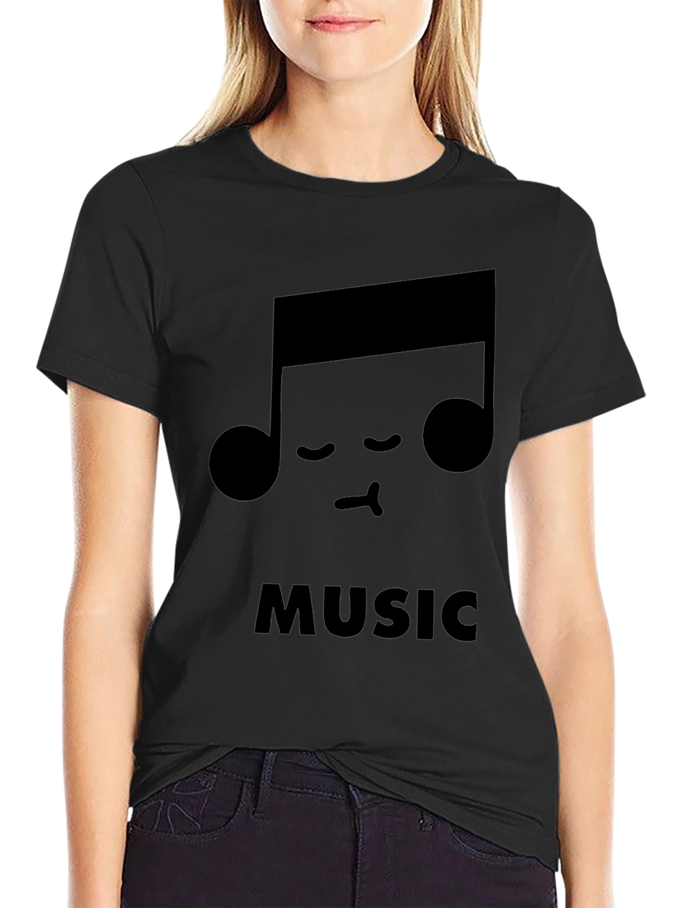 Cute Music Note Black T-Shirt