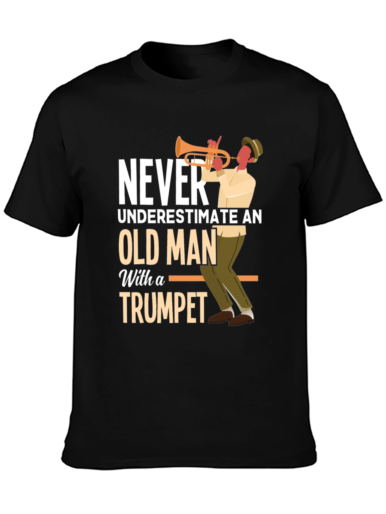 Never Underestimate Old Man with Trumpet Graphic Tee