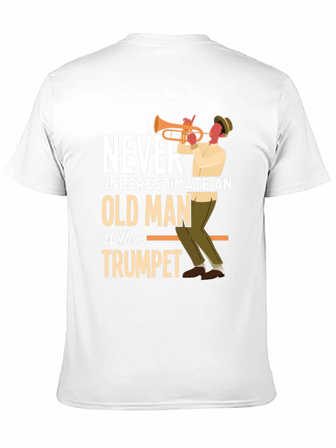 Never Underestimate Old Man with Trumpet Graphic Tee