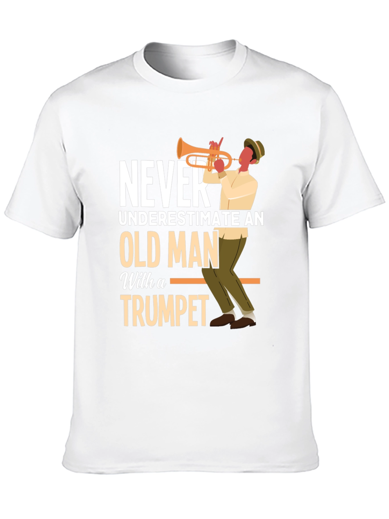 Never Underestimate Old Man with Trumpet Graphic Tee