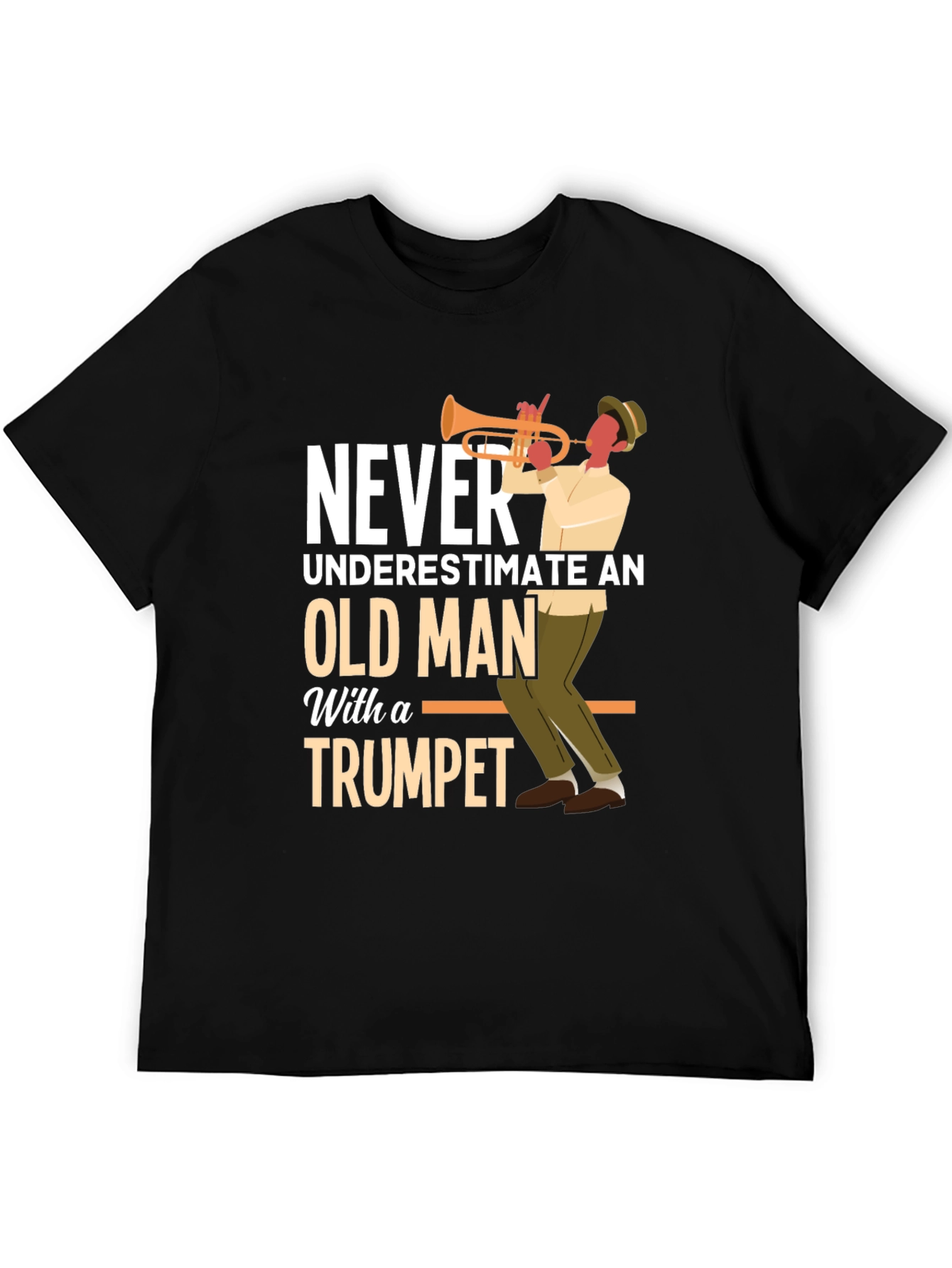 Never Underestimate Old Man with Trumpet Graphic Tee