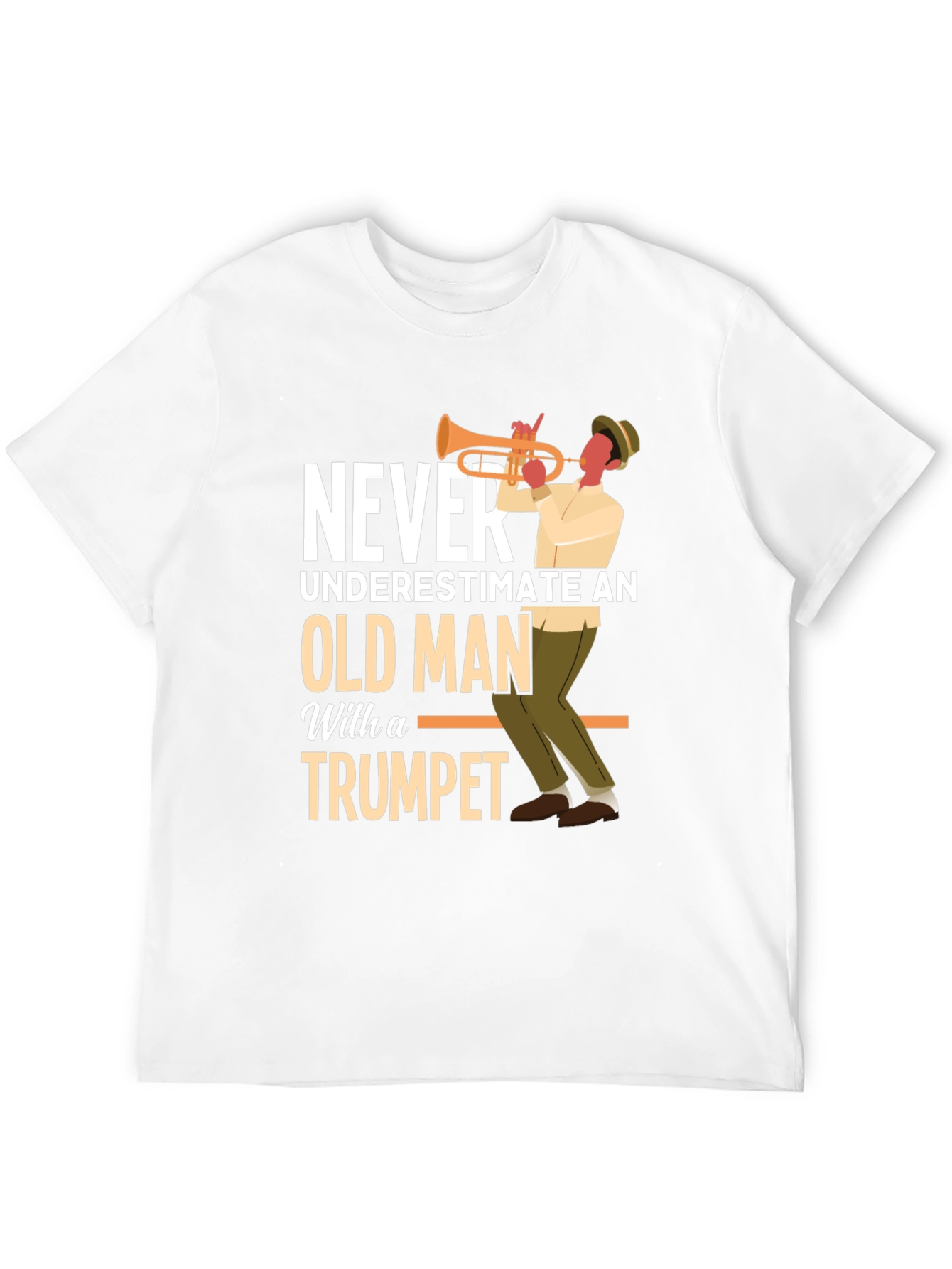 Never Underestimate Old Man with Trumpet Graphic Tee