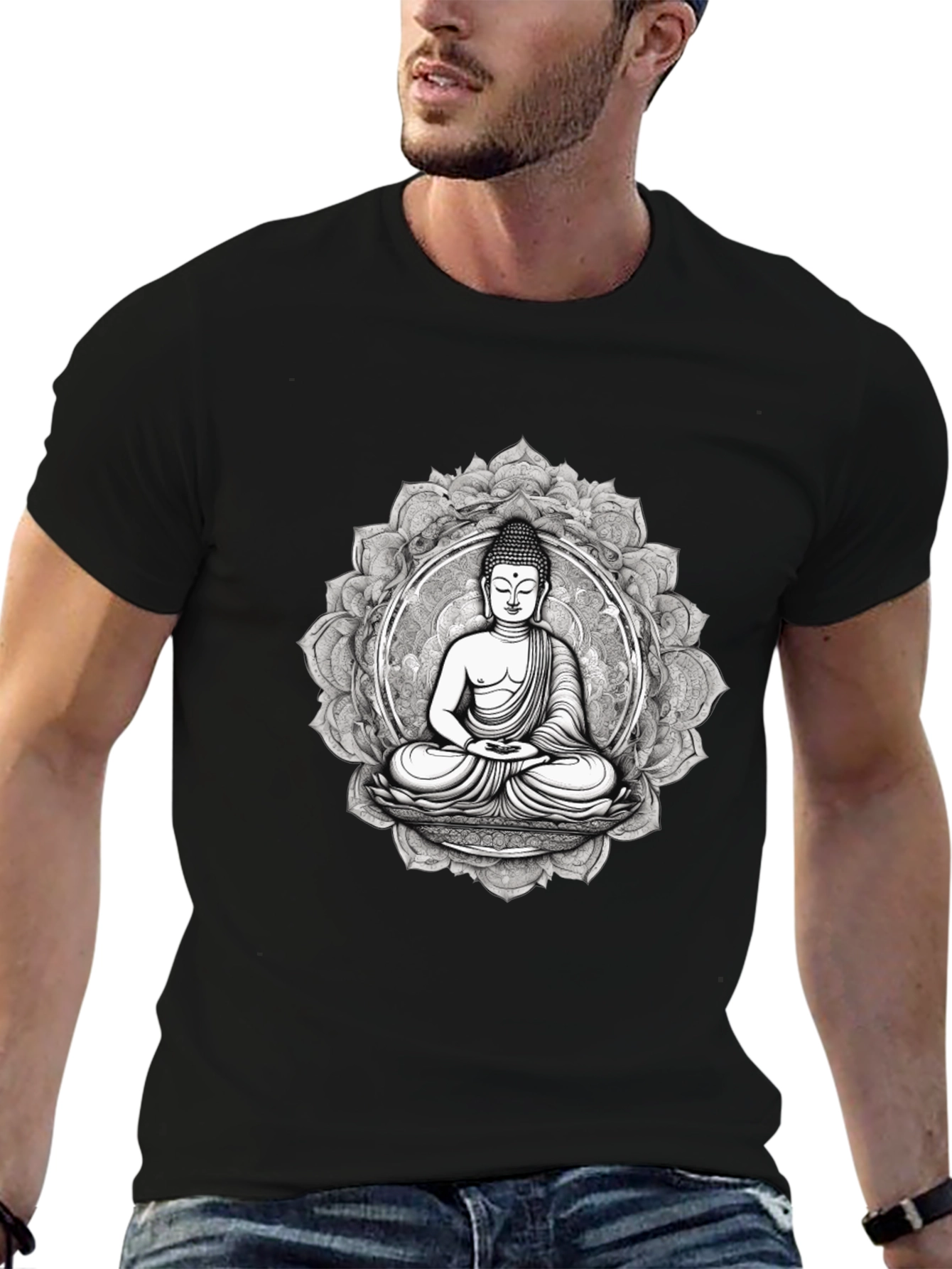 Buddha Mandala Graphic Tee - Black Cotton Blend