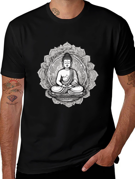 Buddha Mandala Graphic Tee - Black Cotton Blend