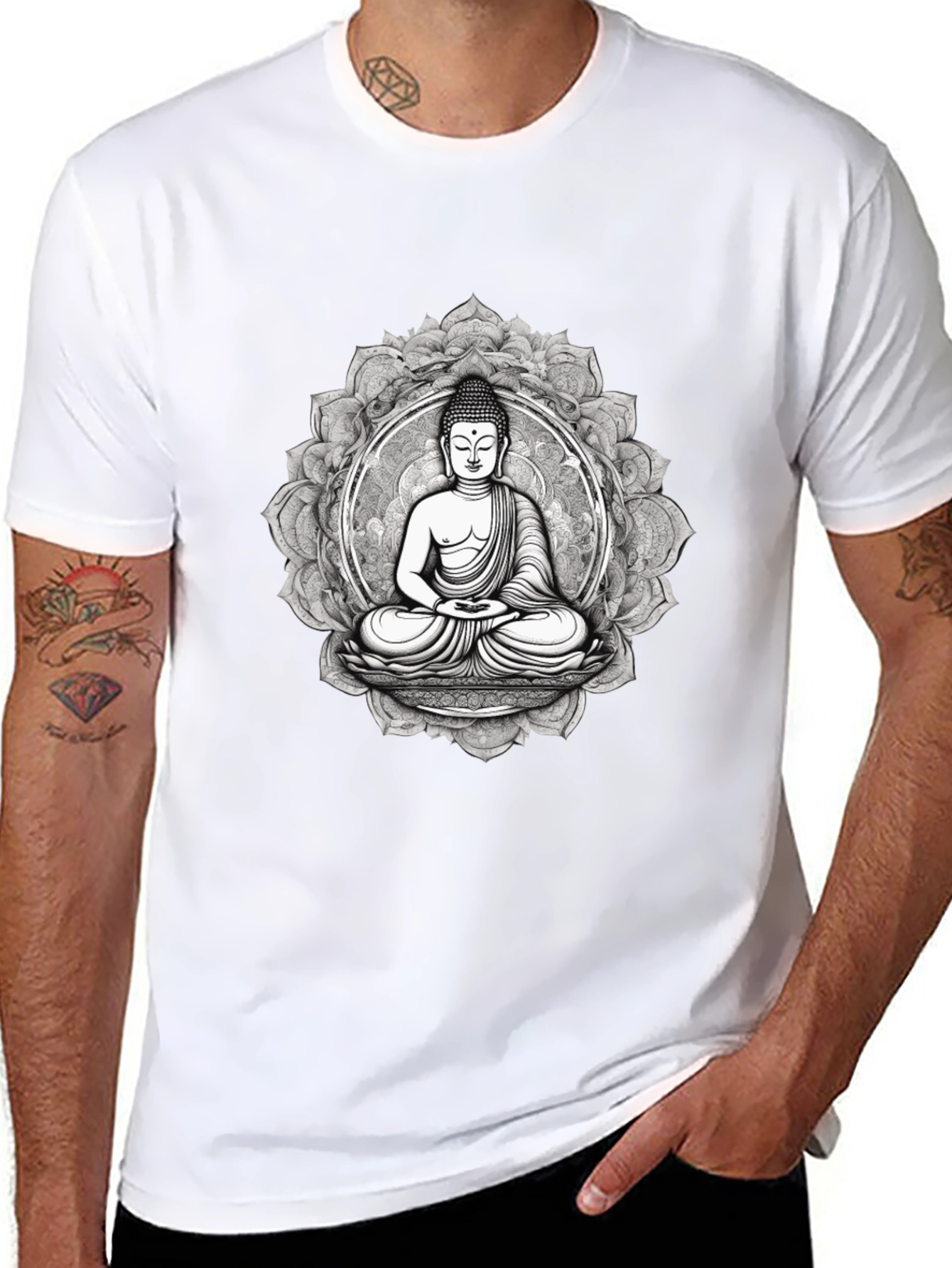 Buddha Mandala Graphic Tee - Black Cotton Blend