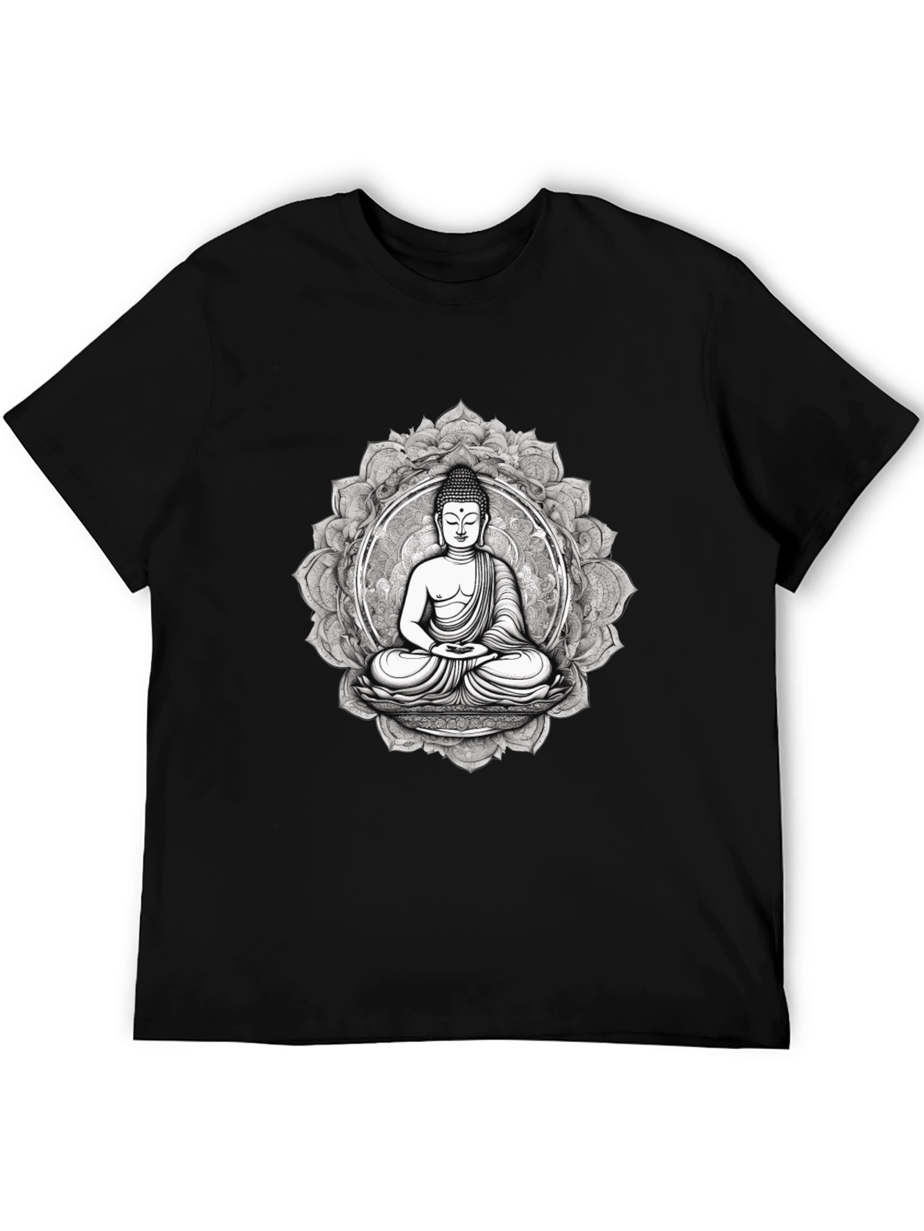 Buddha Mandala Graphic Tee - Black Cotton Blend