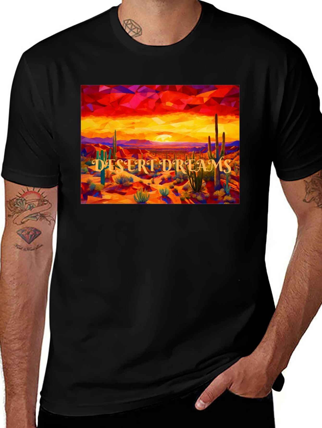 Desert Dreams Graphic Tee - Black Cotton T-Shirt