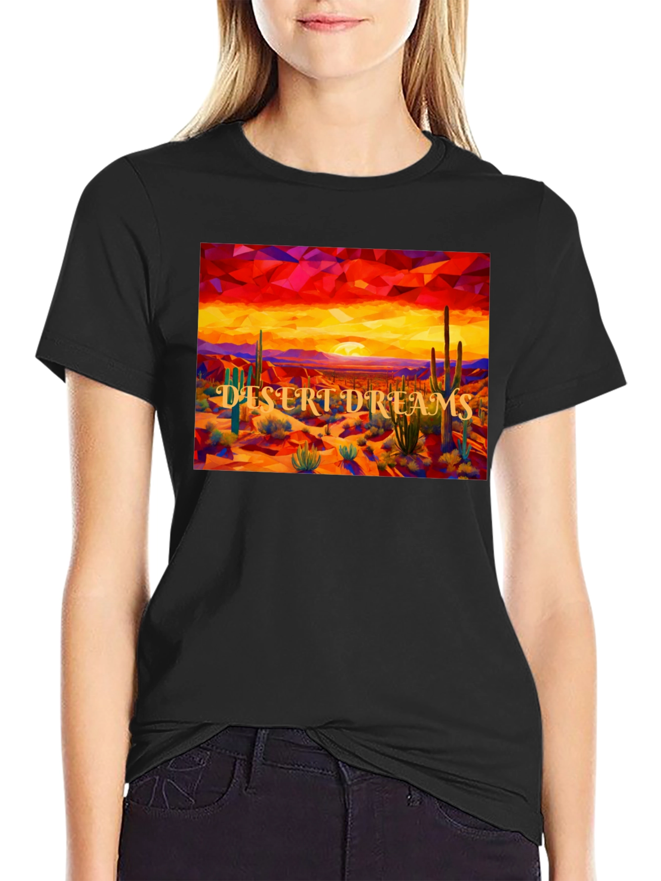 Desert Dreams Graphic Tee - Black Cotton T-Shirt