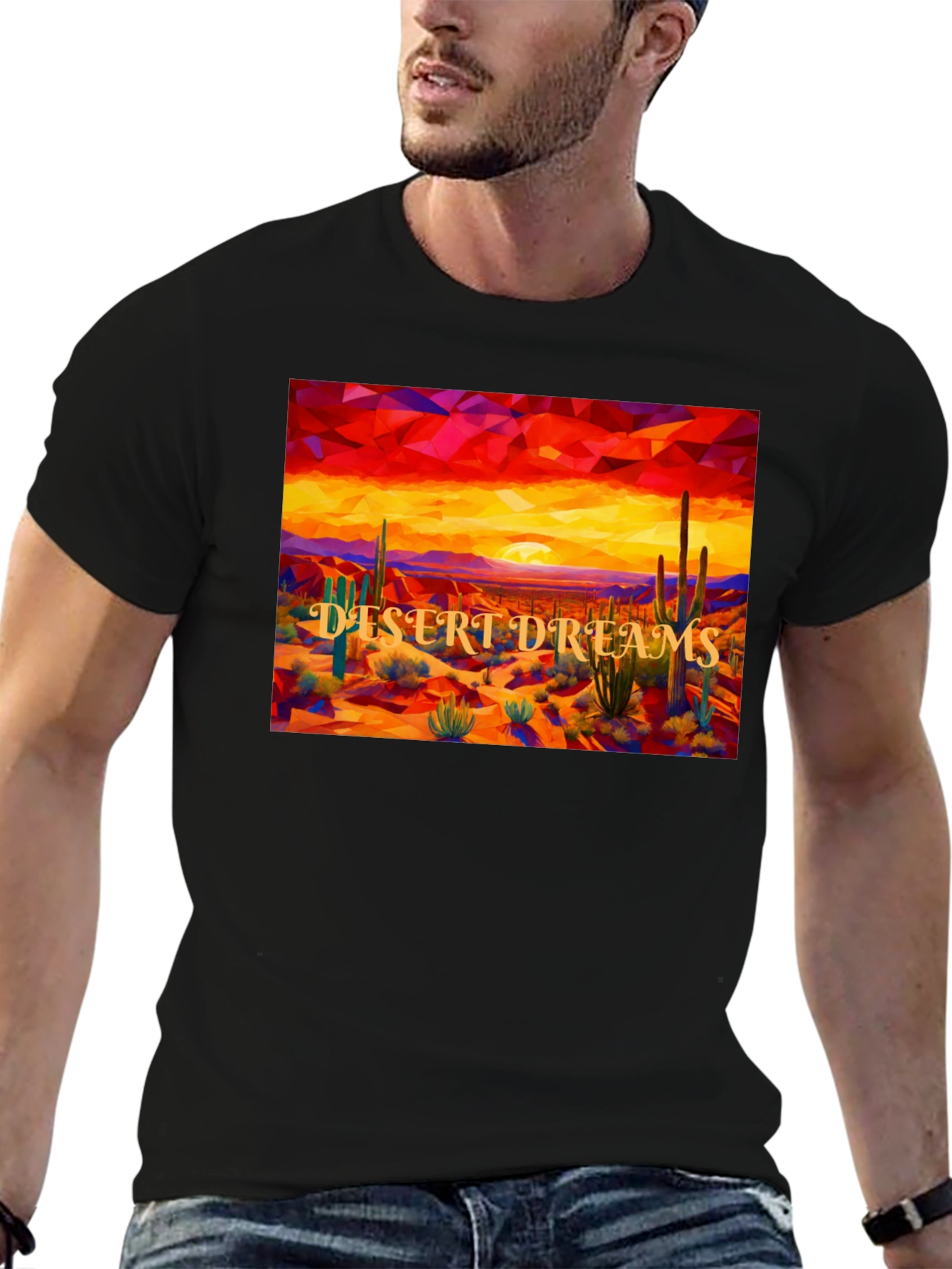 Desert Dreams Graphic Tee - Black Cotton T-Shirt