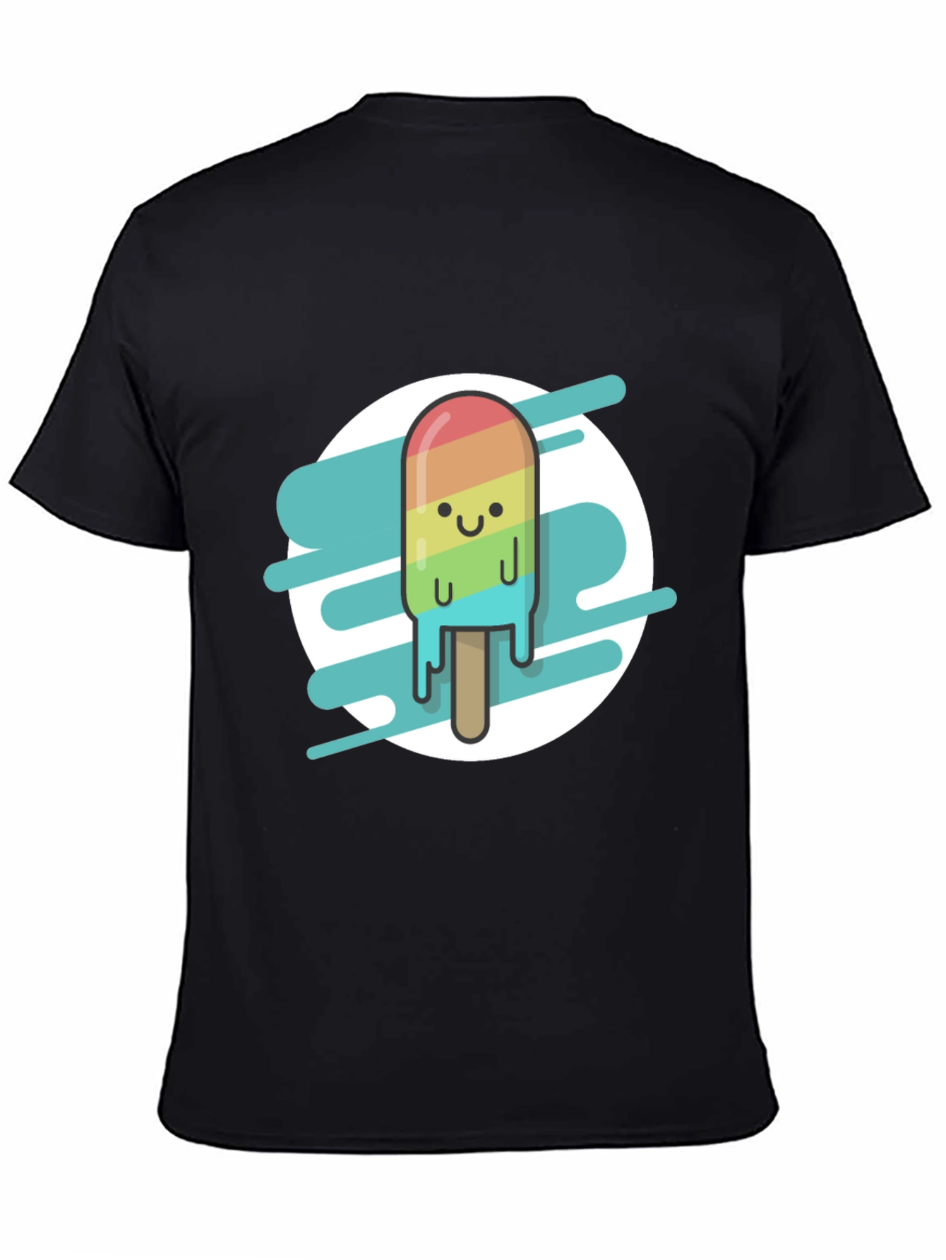 Rainbow Popsicle Graphic Tee - Black Casual T-Shirt