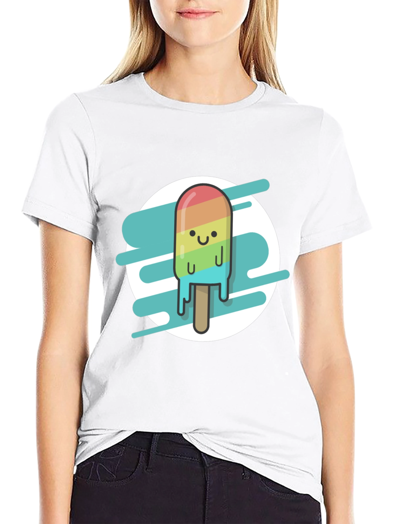 Rainbow Popsicle Graphic Tee - Black Casual T-Shirt