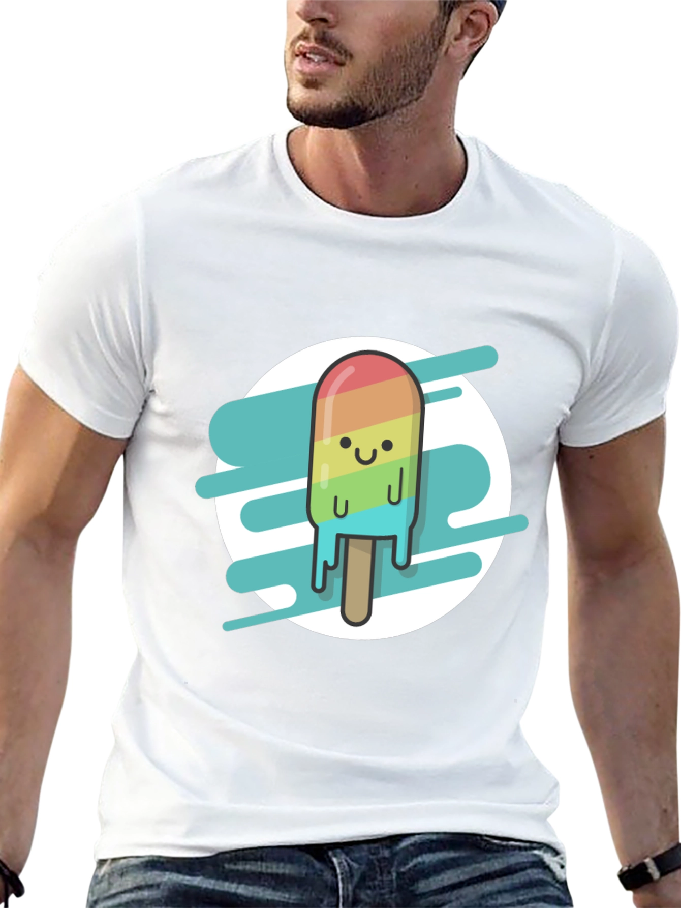Rainbow Popsicle Graphic Tee - Black Casual T-Shirt