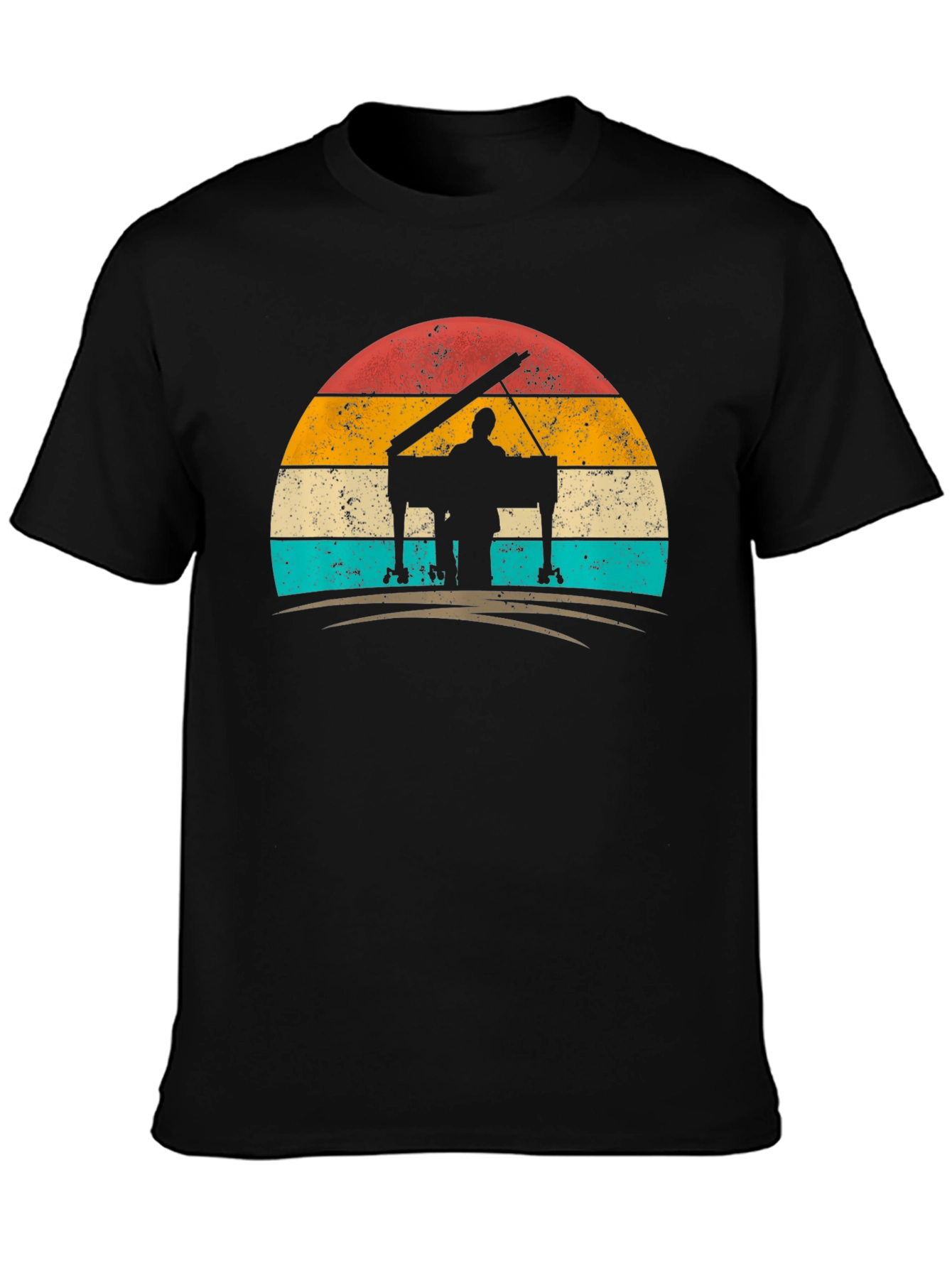 Retro Piano Player Sunset Graphic Tee - Black