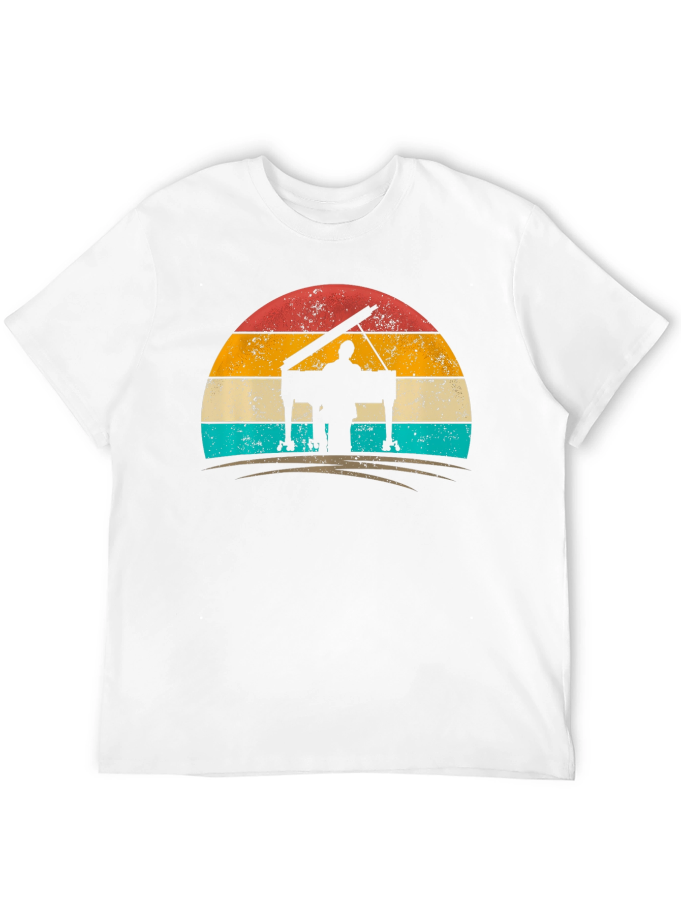 Retro Piano Player Sunset Graphic Tee - Black