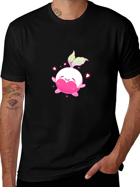 Cute Kawaii Radish Heart Black T-Shirt