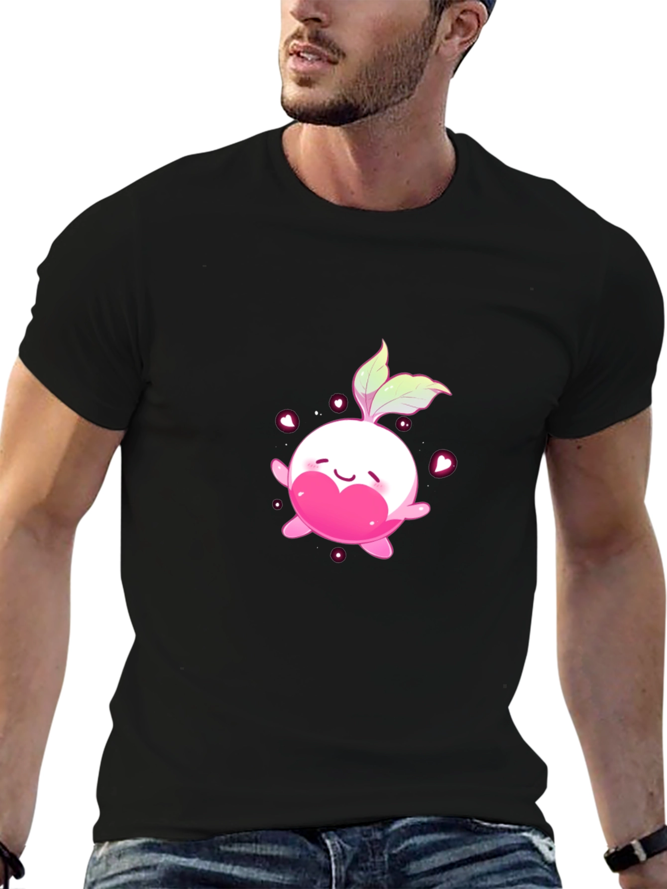 Cute Kawaii Radish Heart Black T-Shirt