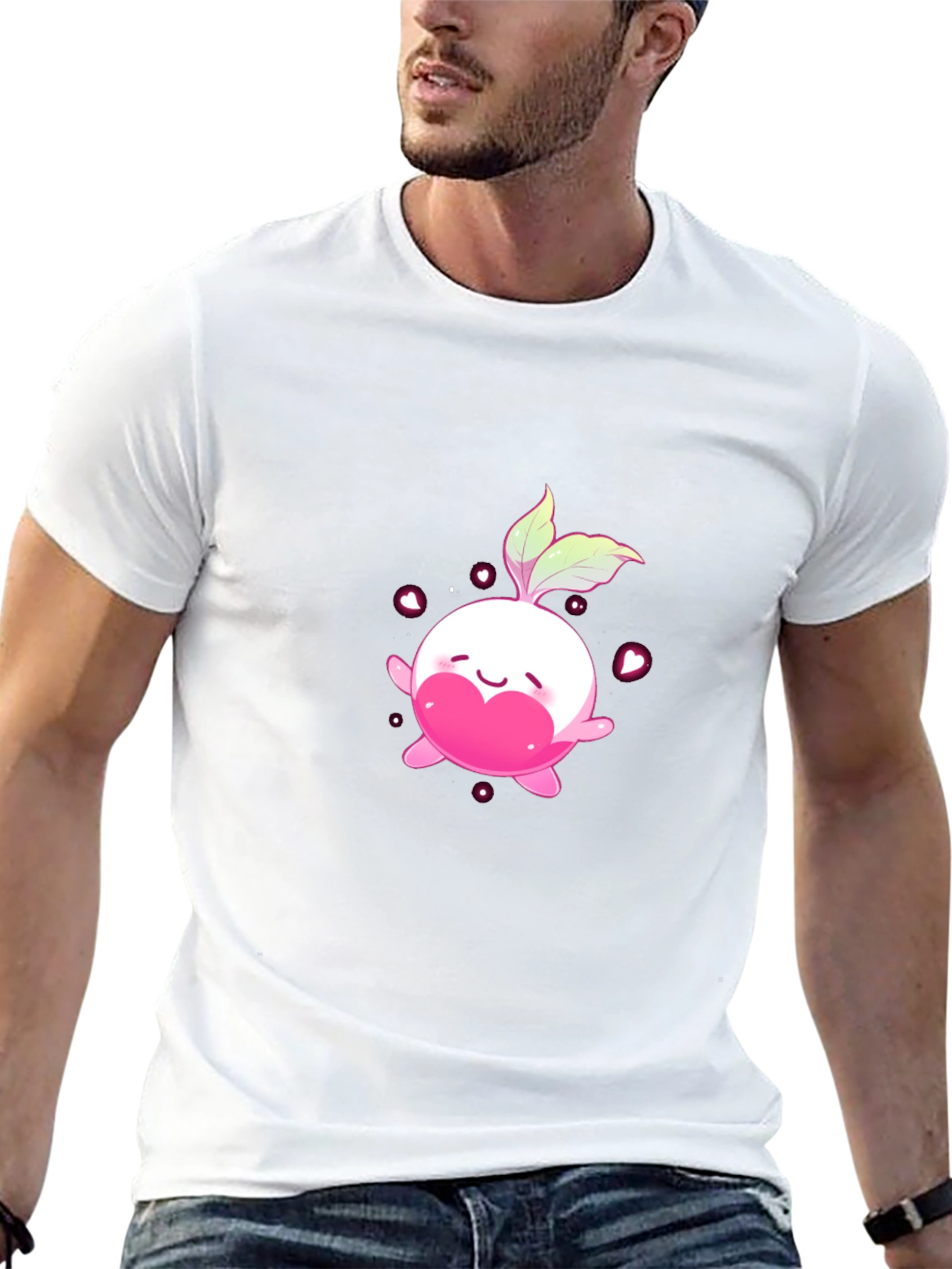 Cute Kawaii Radish Heart Black T-Shirt