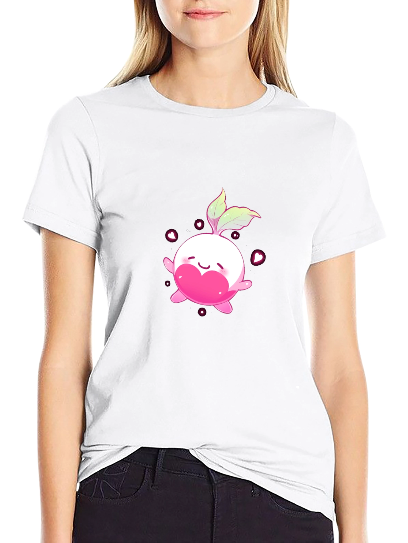 Cute Kawaii Radish Heart Black T-Shirt