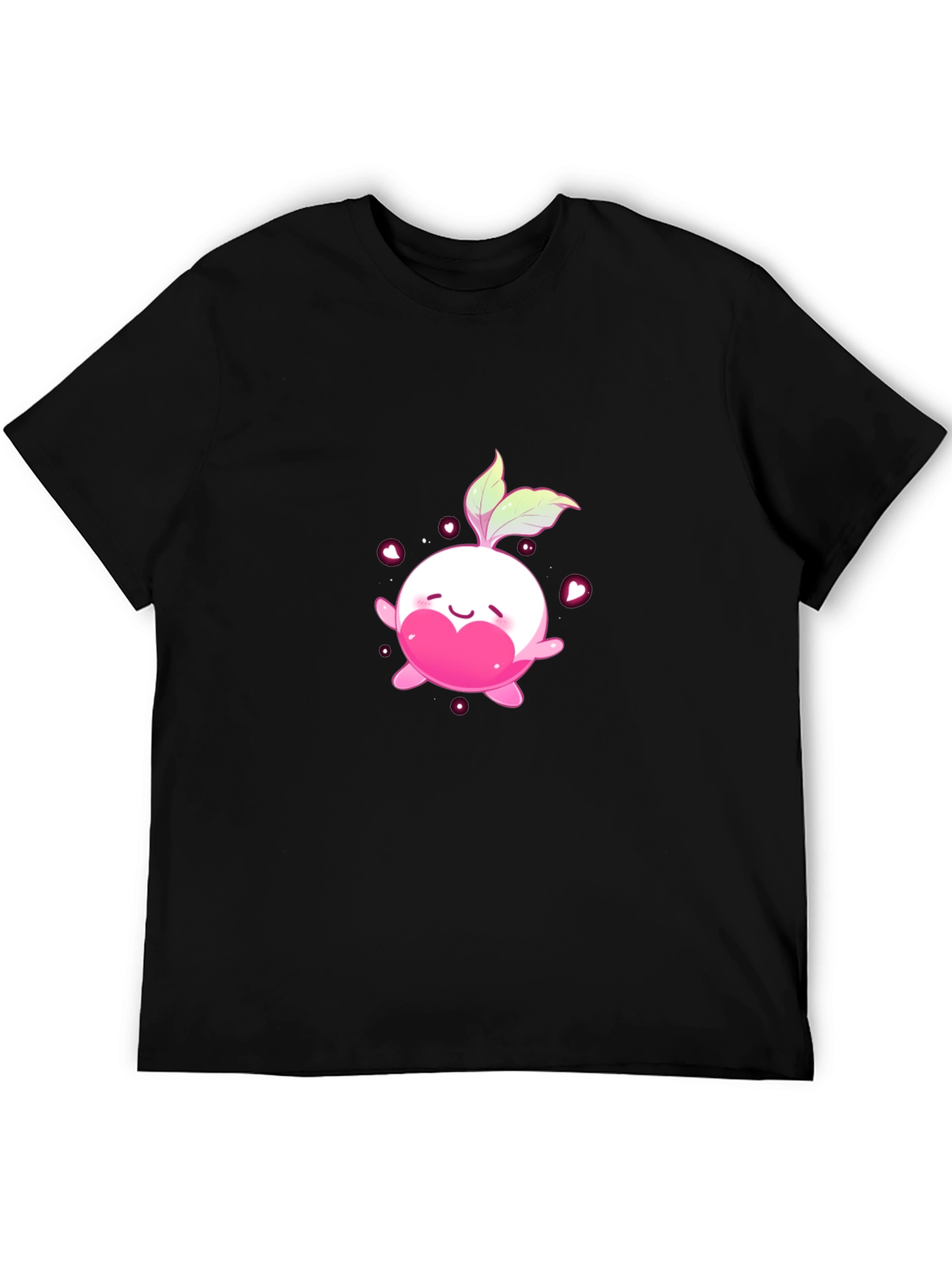 Cute Kawaii Radish Heart Black T-Shirt