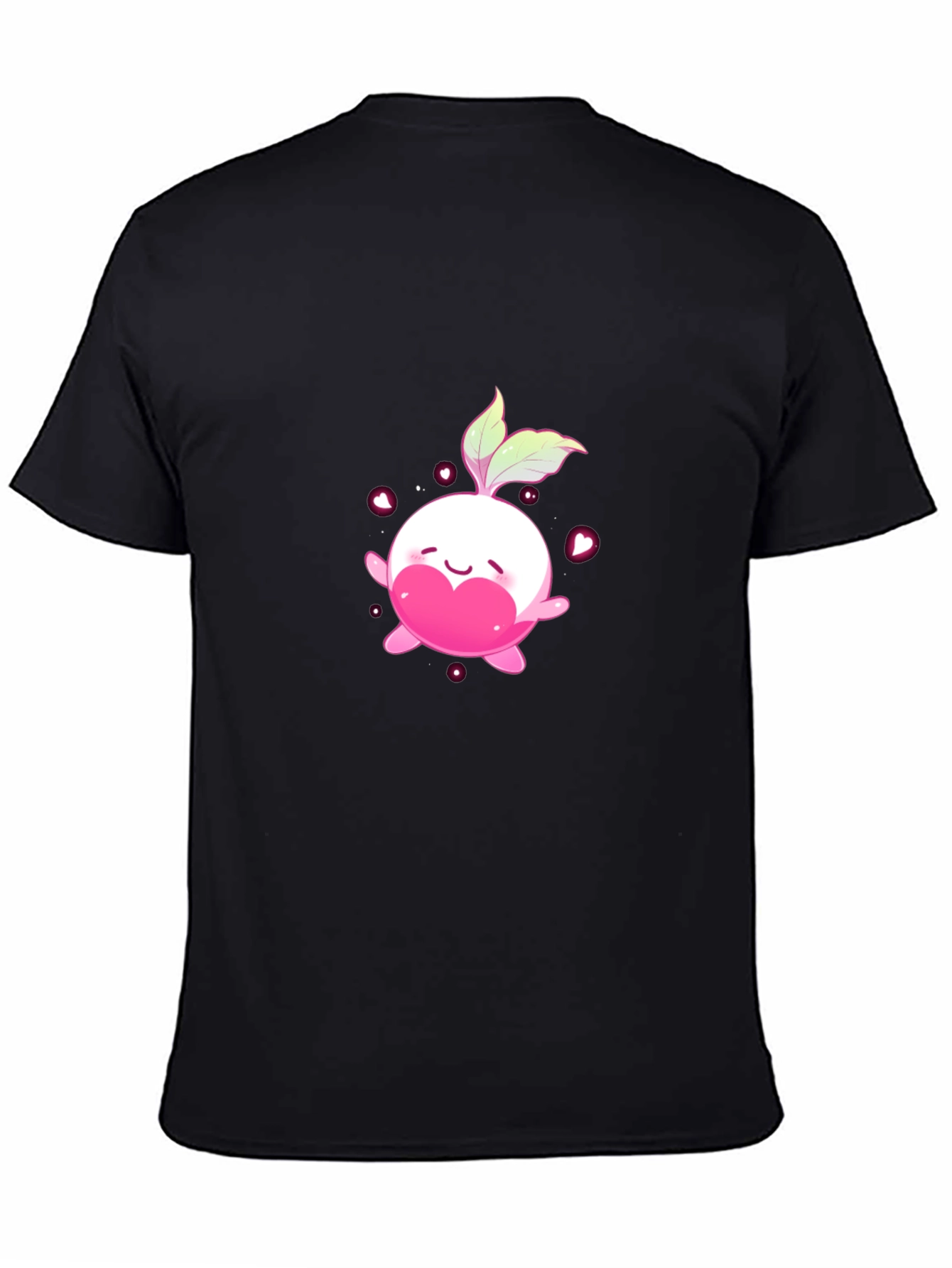 Cute Kawaii Radish Heart Black T-Shirt