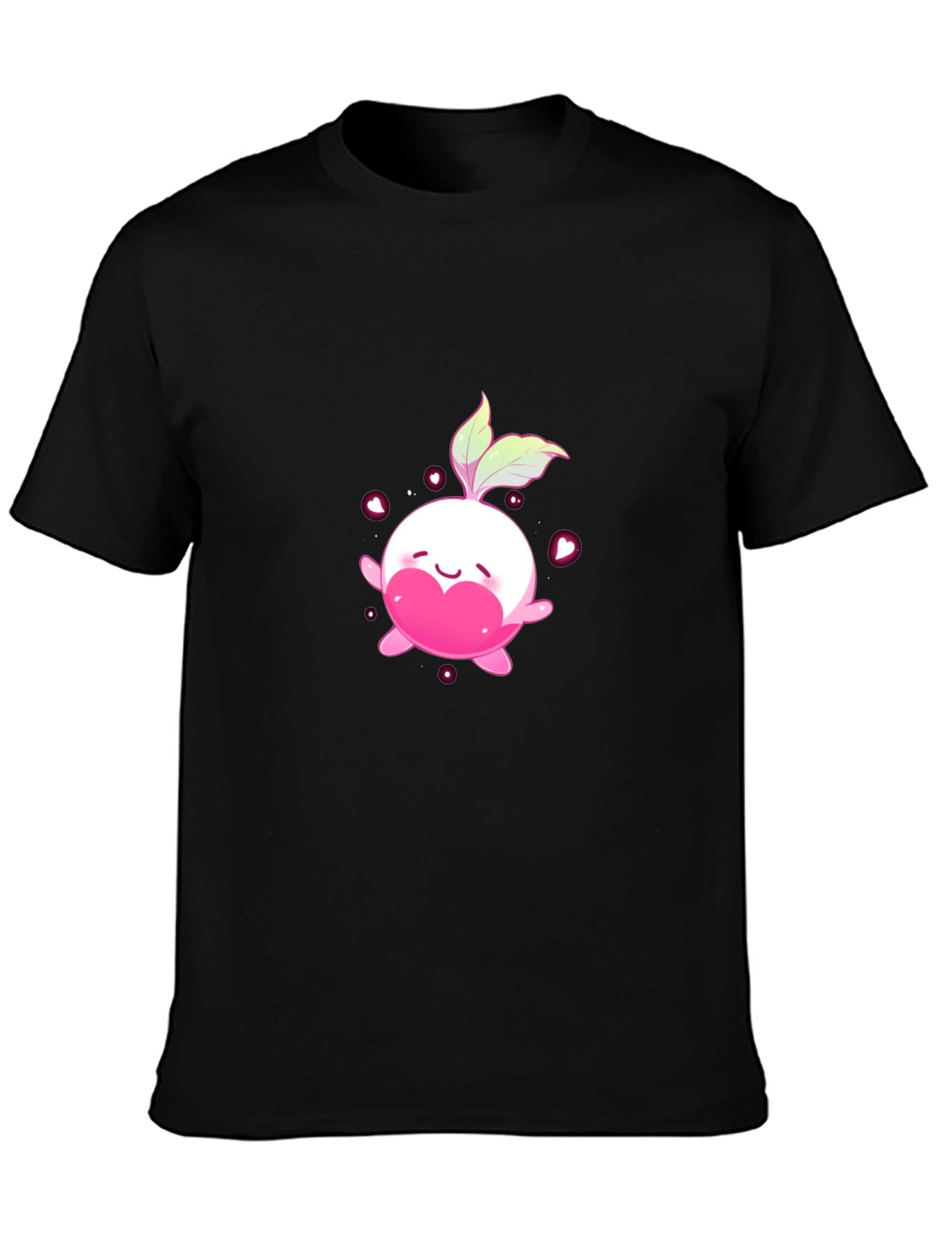 Cute Kawaii Radish Heart Black T-Shirt