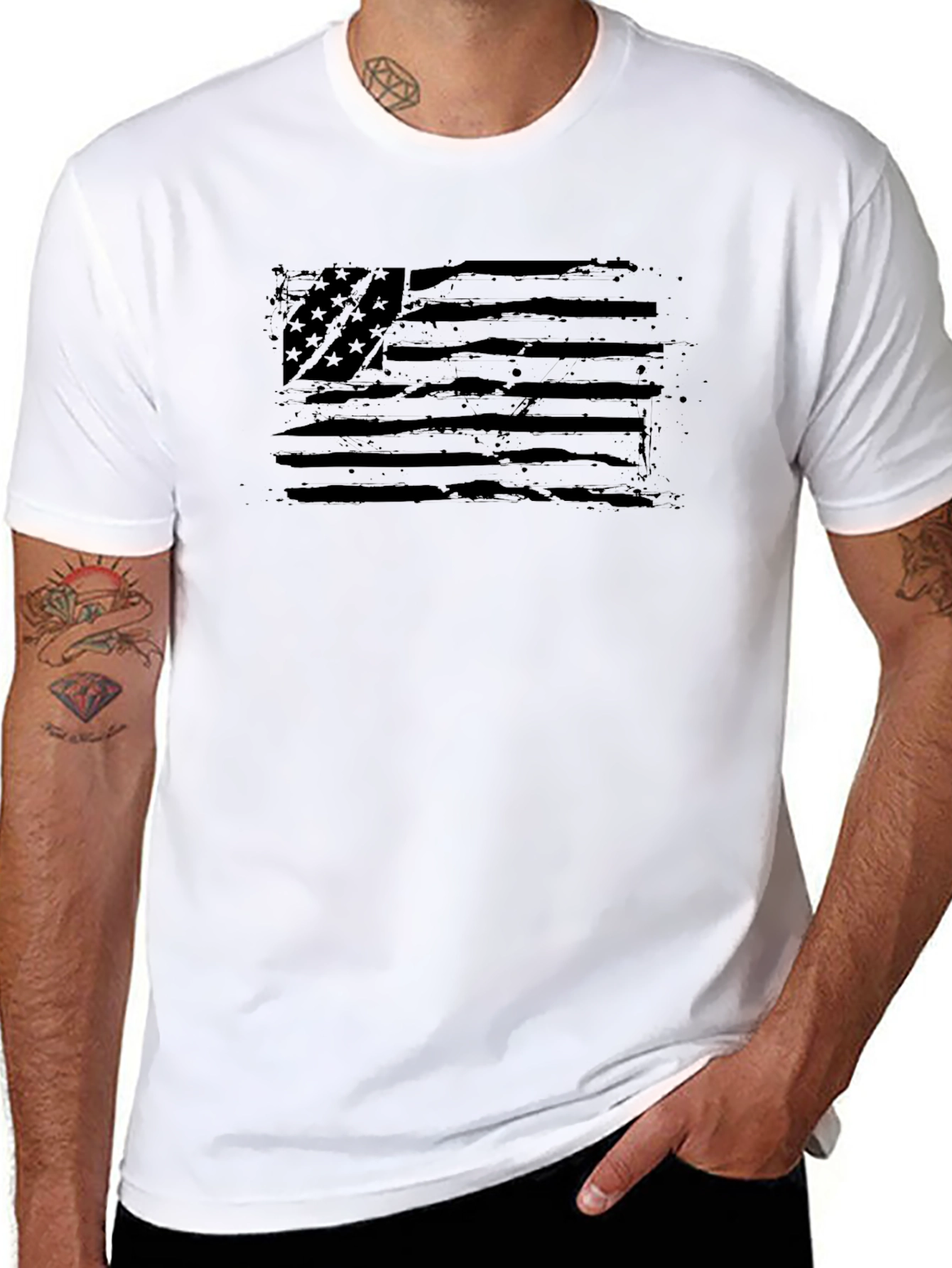 Distressed American Flag Black T-Shirt