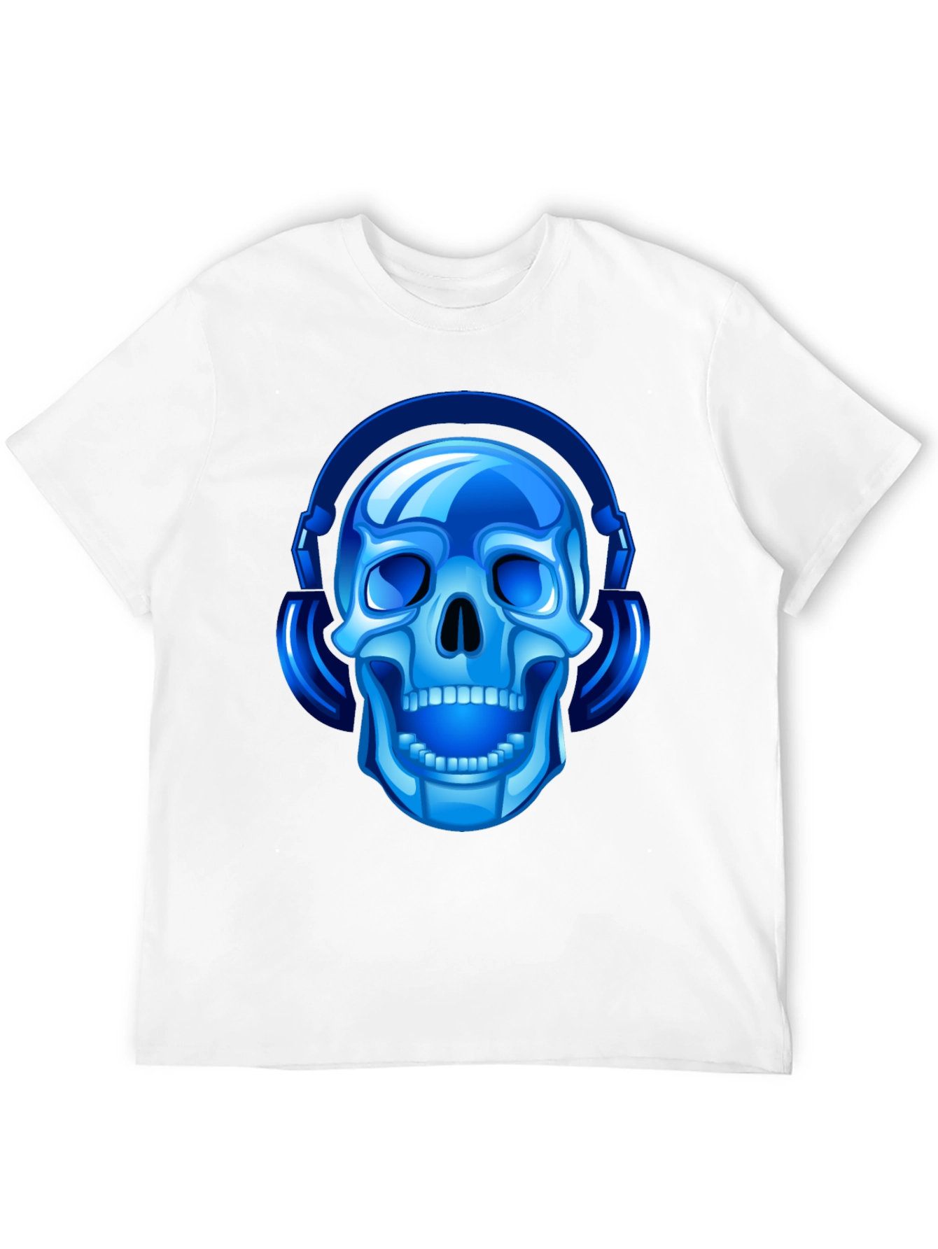 Blue Skull with Headphones Graphic Tee