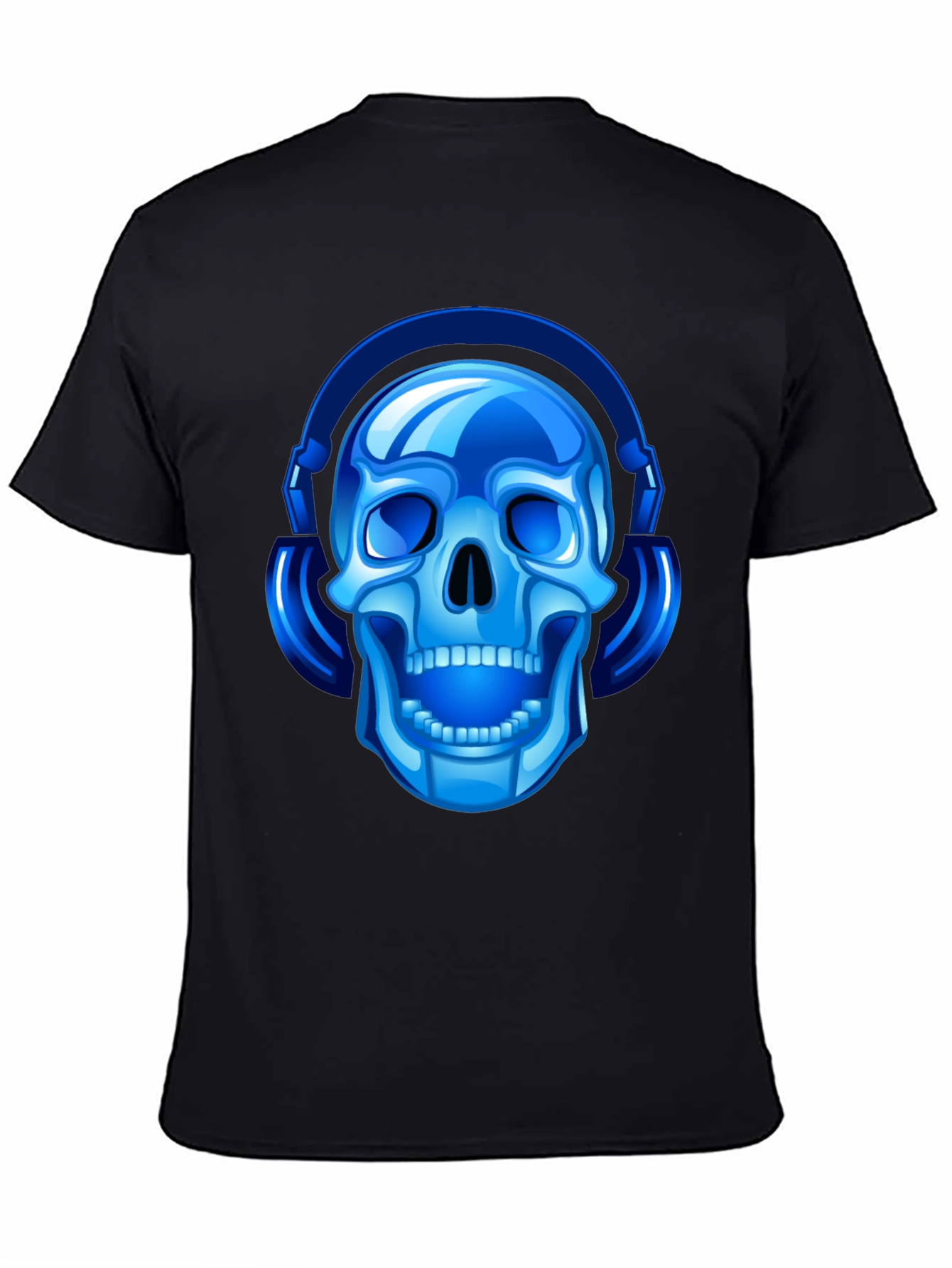 Blue Skull with Headphones Graphic Tee