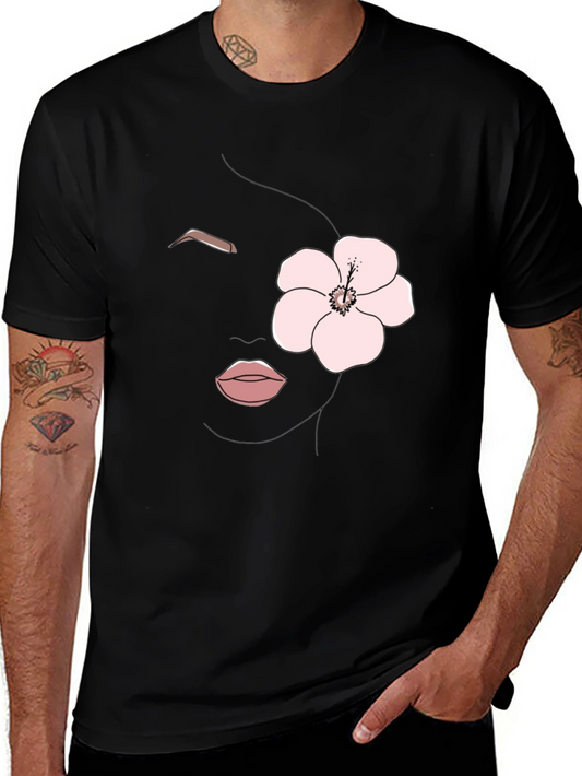 Floral Face Graphic Tee - Stylish Minimalist T-Shirt