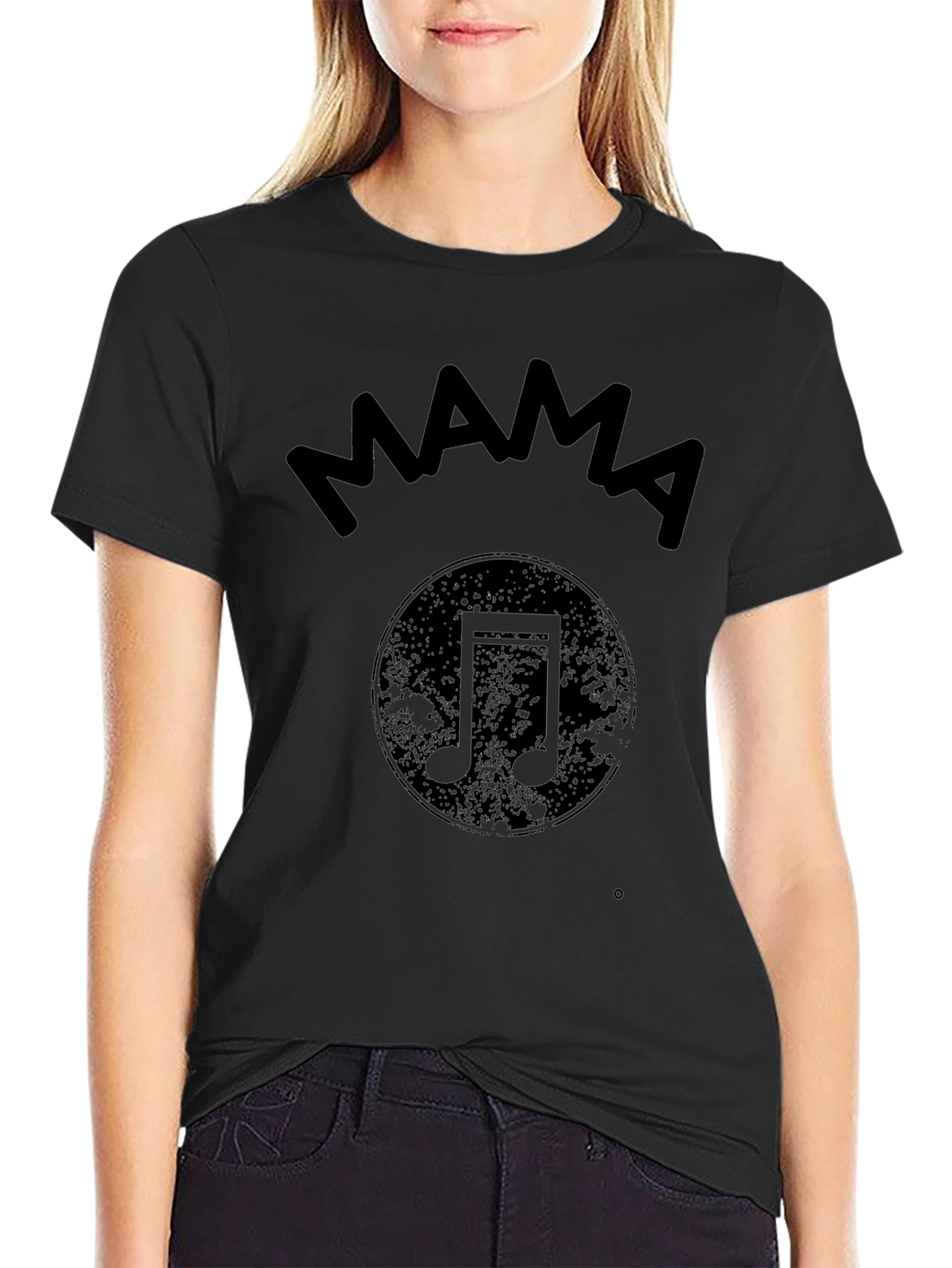 Mama Music Note Graphic Print Black T-Shirt