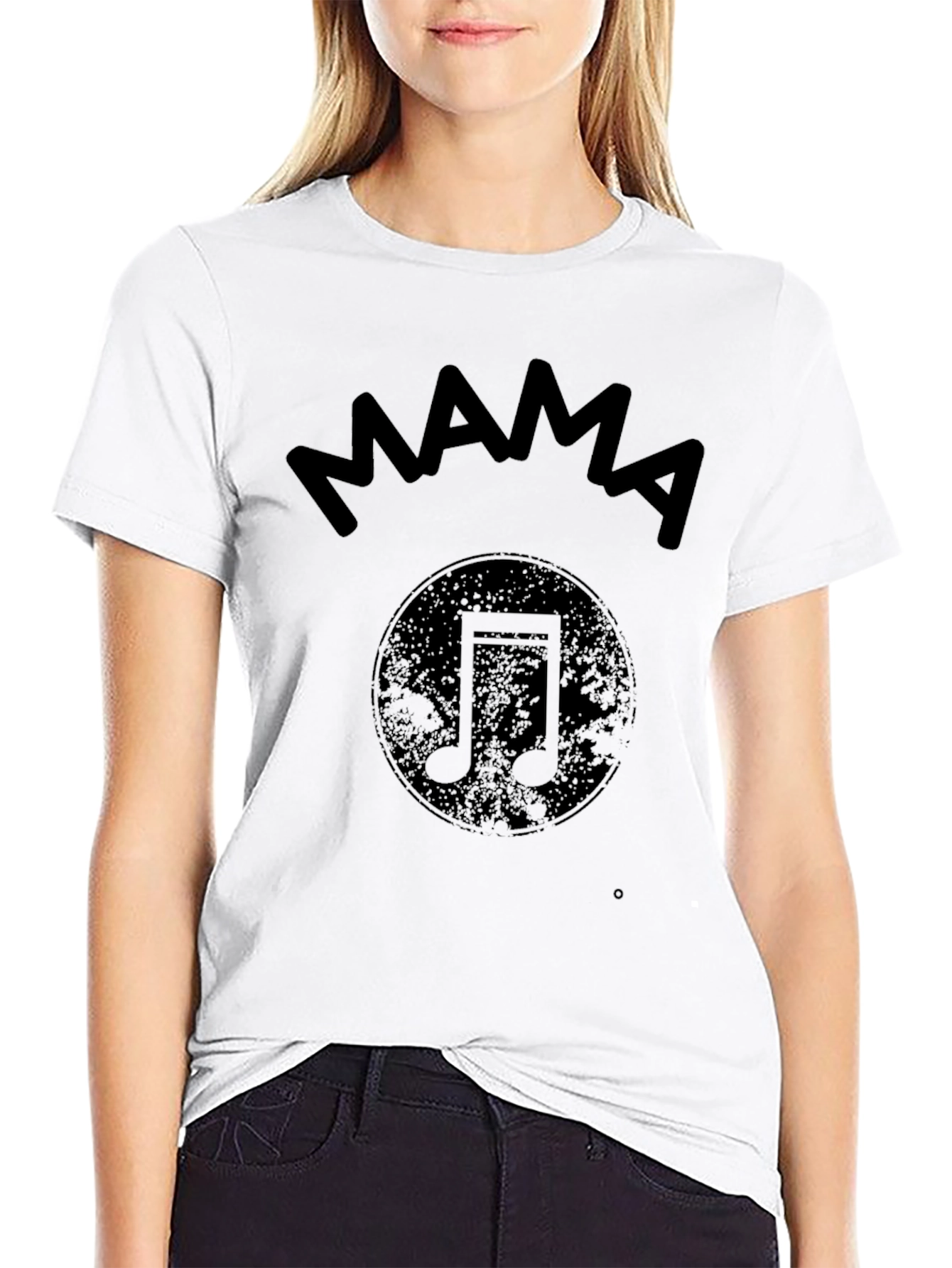 Mama Music Note Graphic Print Black T-Shirt