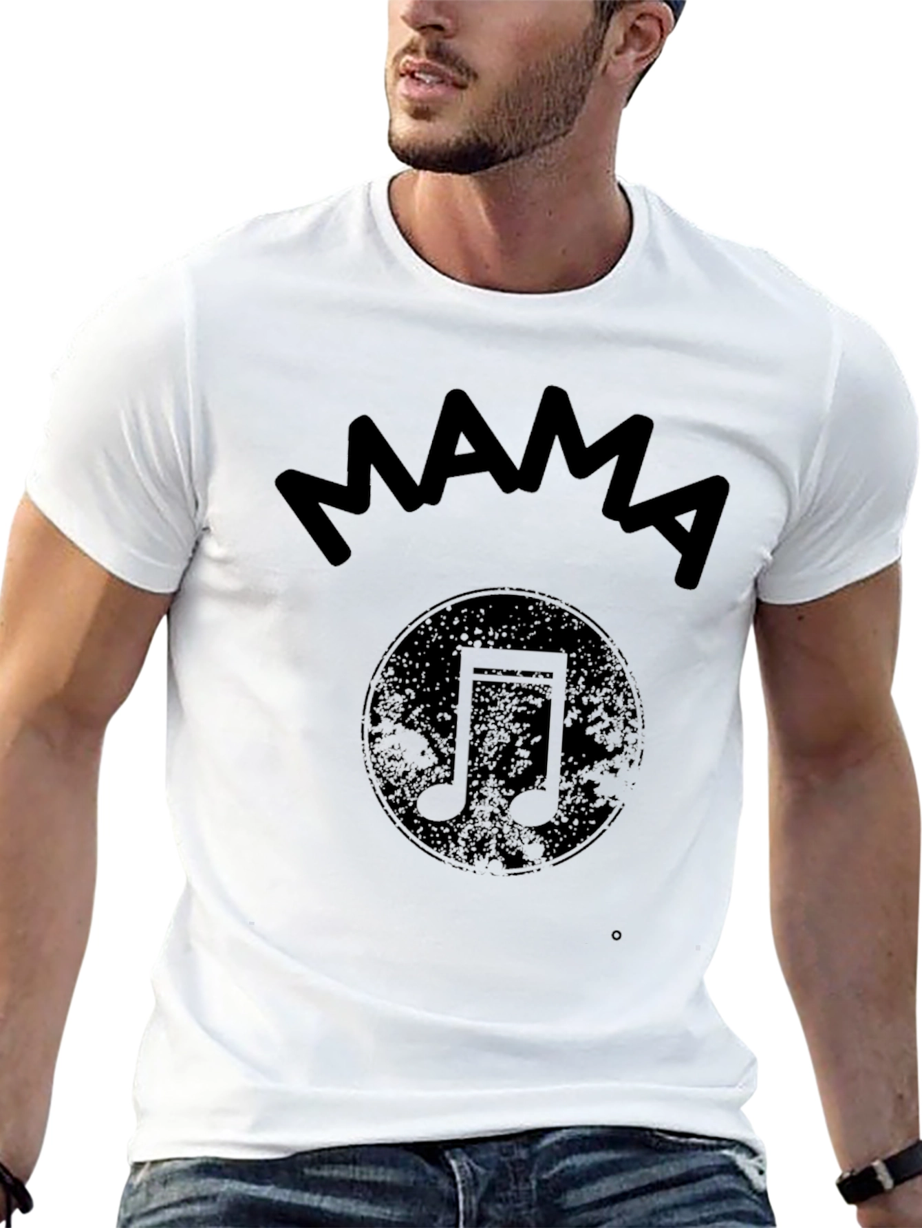 Mama Music Note Graphic Print Black T-Shirt