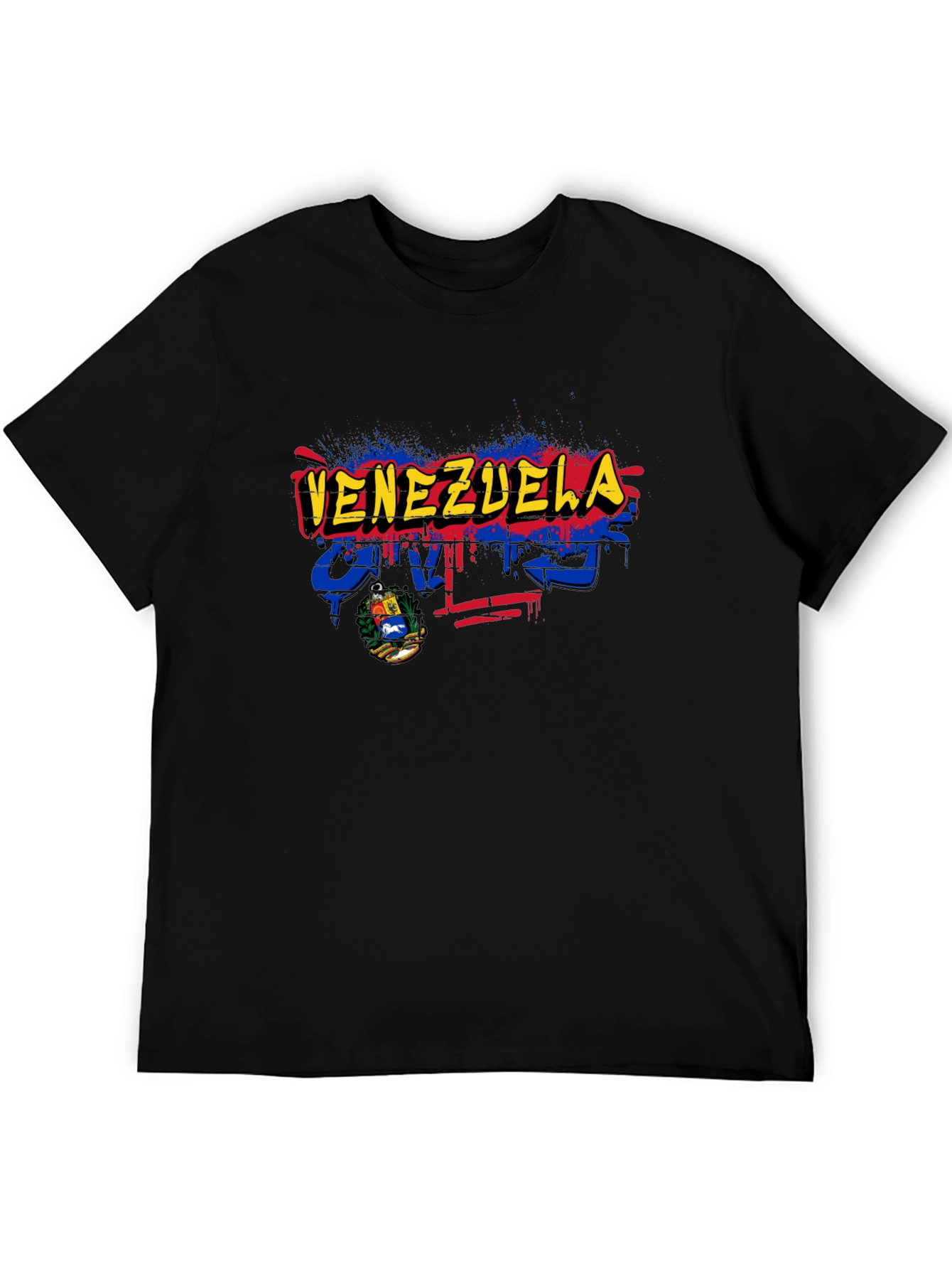 Venezuela Flag Graphic Print Black T-Shirt