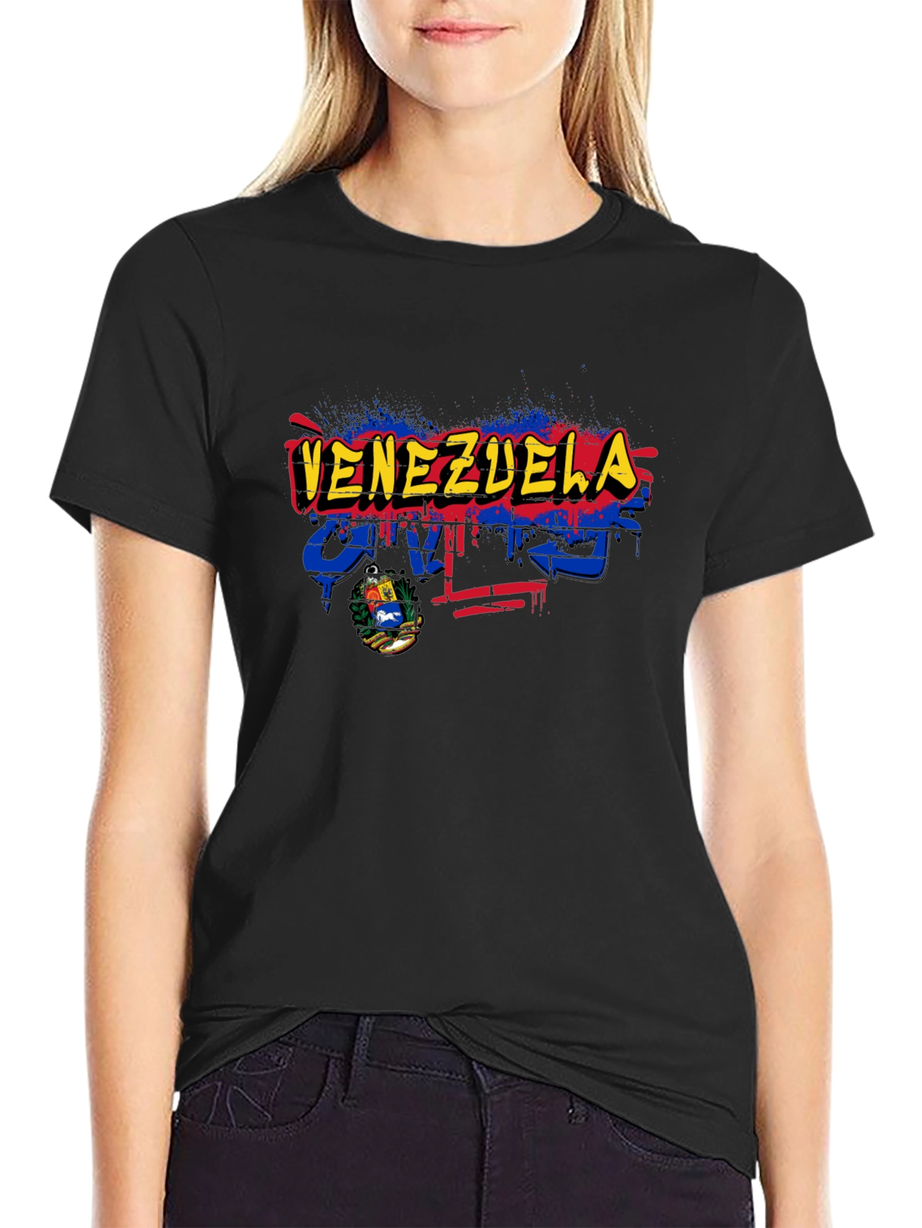 Venezuela Flag Graphic Print Black T-Shirt