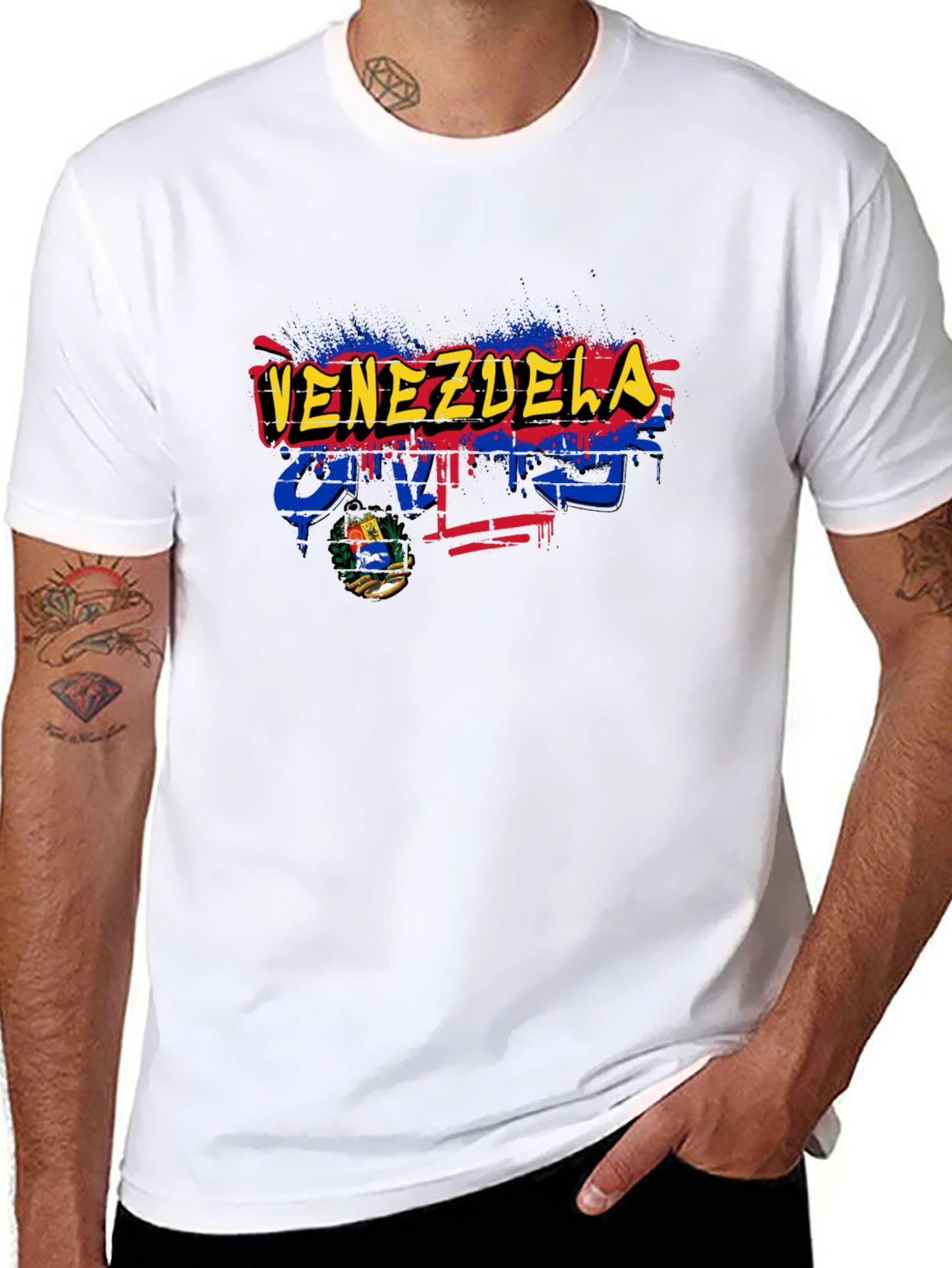 Venezuela Flag Graphic Print Black T-Shirt