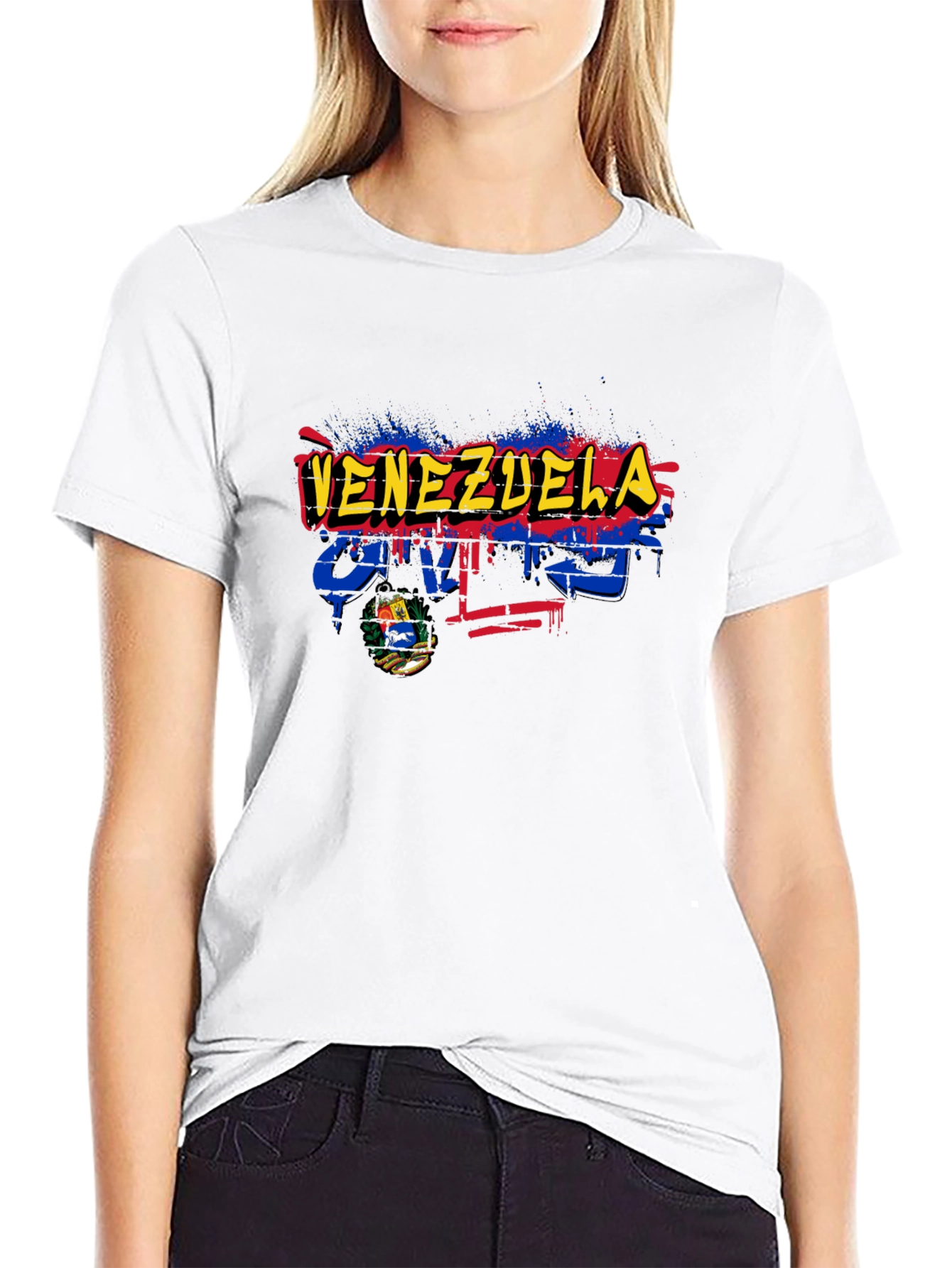 Venezuela Flag Graphic Print Black T-Shirt
