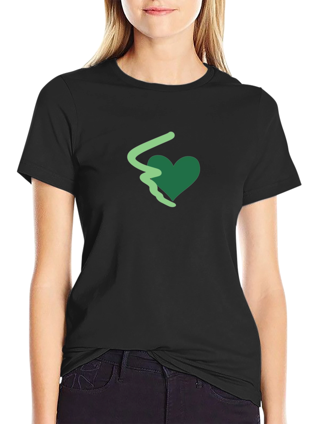 Heart Graphic Tee - Black Cotton Casual Shirt