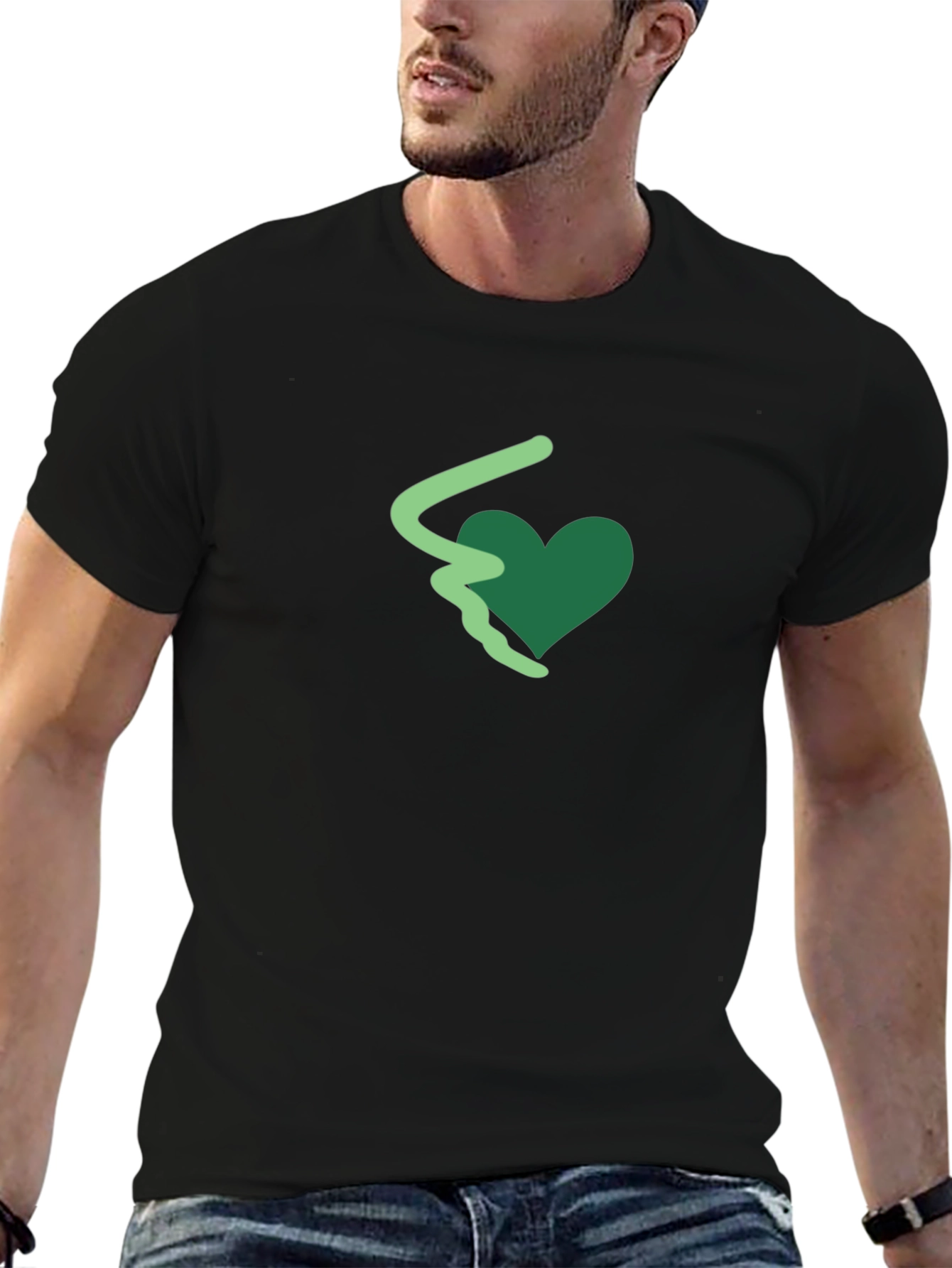 Heart Graphic Tee - Black Cotton Casual Shirt