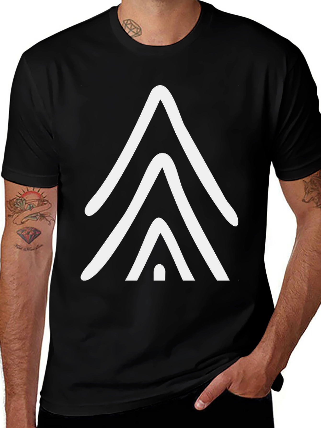Geometric Arrow Graphic Tee - Casual Black T-Shirt