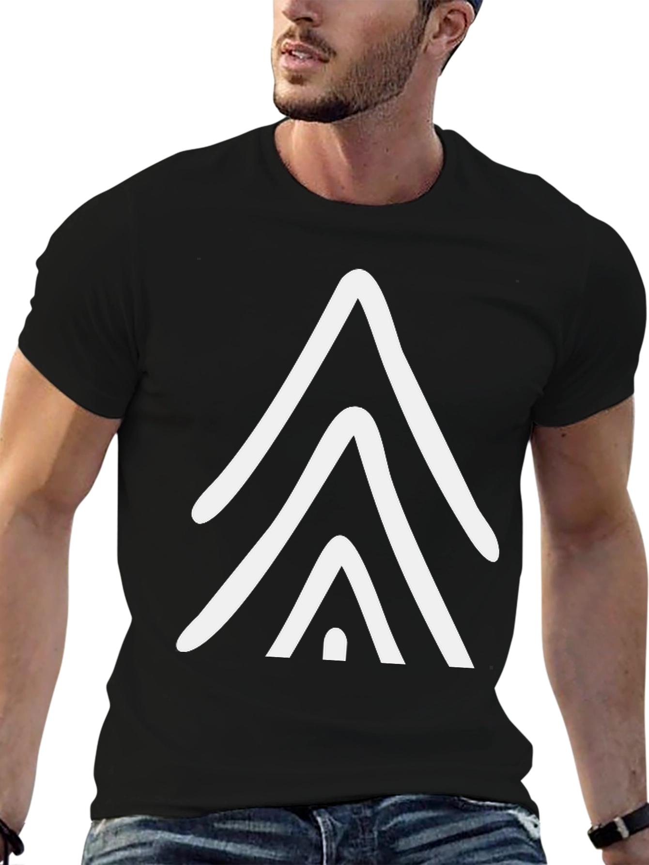 Geometric Arrow Graphic Tee - Casual Black T-Shirt