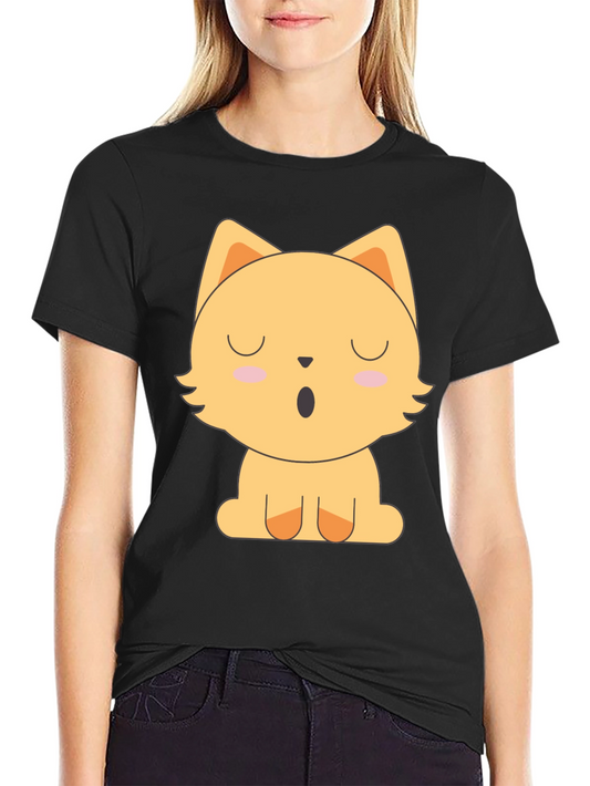 Cute Cartoon Cat Graphic Black T-Shirt