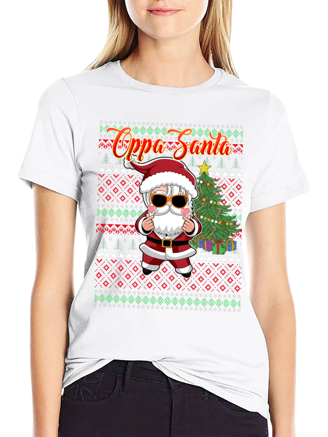 Oppa Santa Christmas Patterned Tee