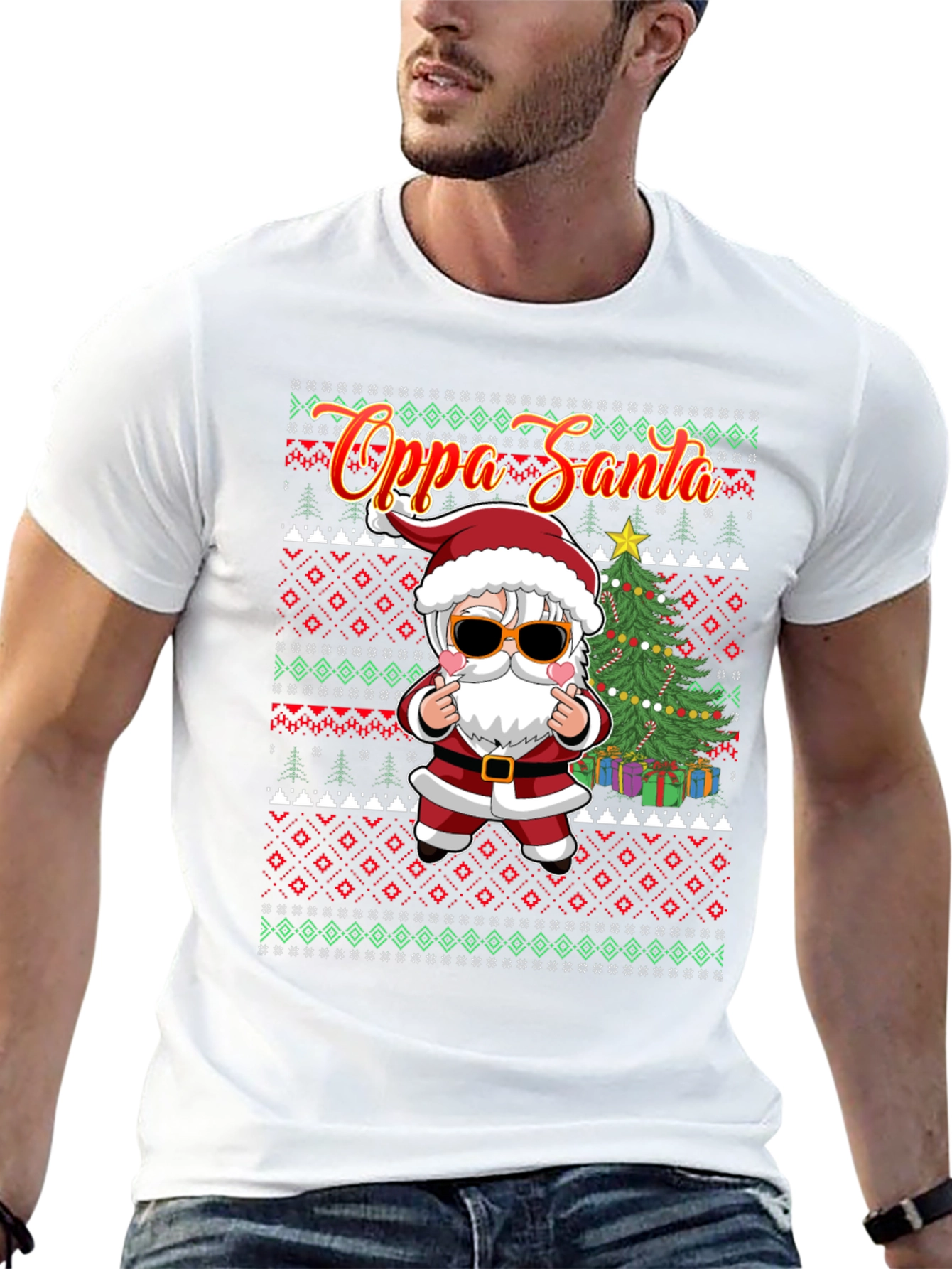Oppa Santa Christmas Patterned Tee