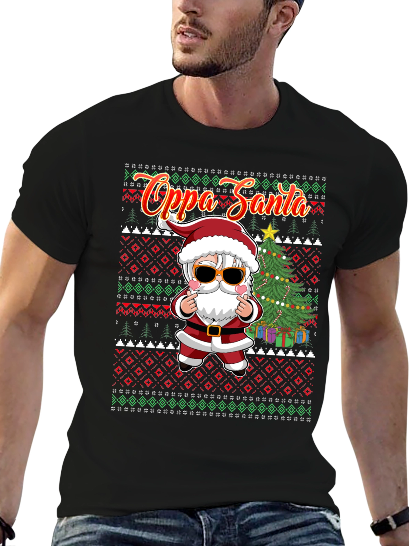 Oppa Santa Christmas Patterned Tee