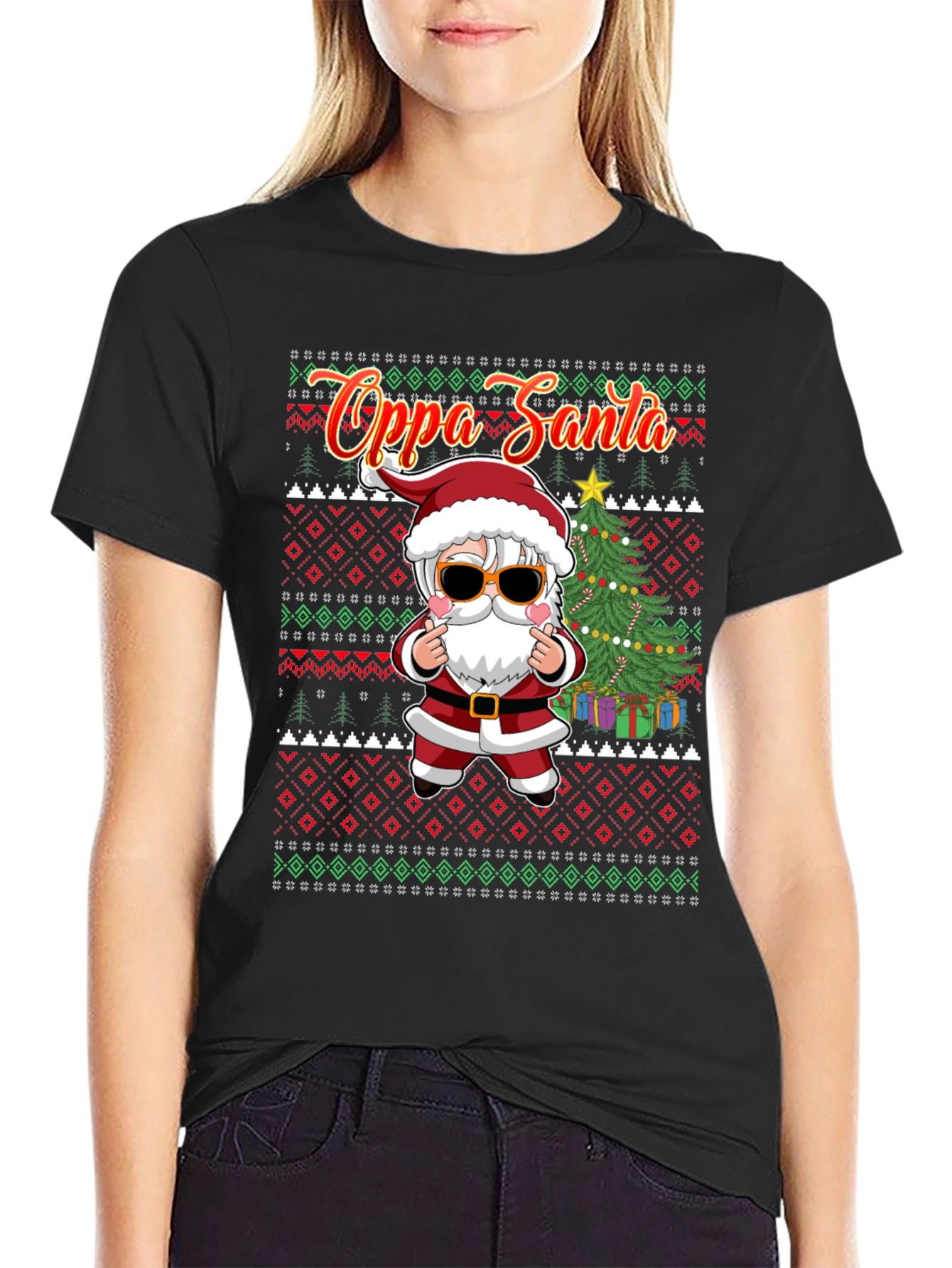 Oppa Santa Christmas Patterned Tee