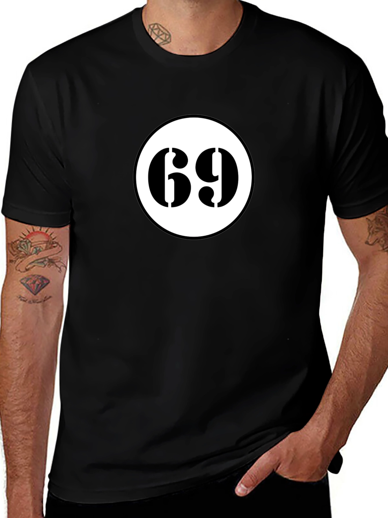 Mens Black T-Shirt with Number 69 Design